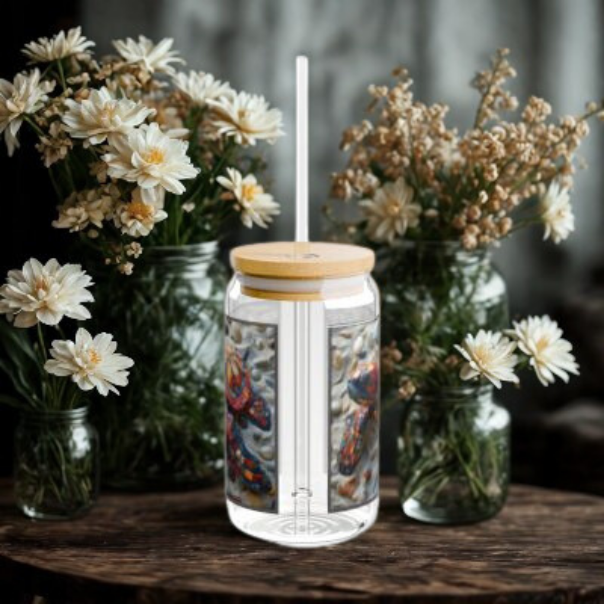 Sea Turtle Mosaic Glass Sipper Jar 16oz Coastal Beach Tumbler with Lid &amp; Straw Ocean Lover Gift Summer Hydration Boho Turtle Drinkware product thumbnail image