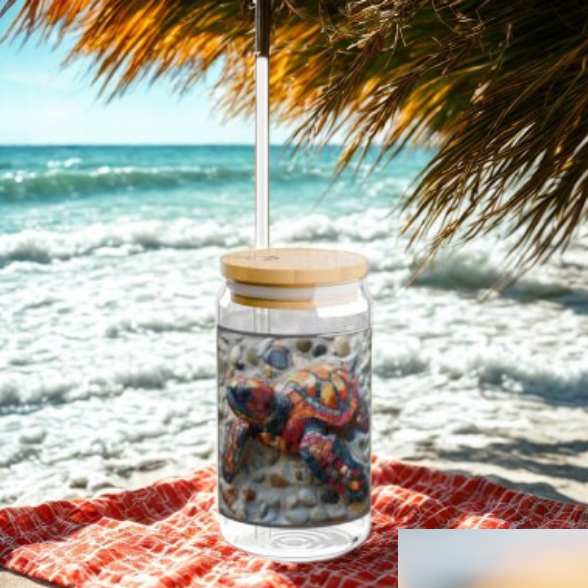 Sea Turtle Mosaic Glass Sipper Jar 16oz Coastal Beach Tumbler with Lid &amp; Straw Ocean Lover Gift Summer Hydration Boho Turtle Drinkware