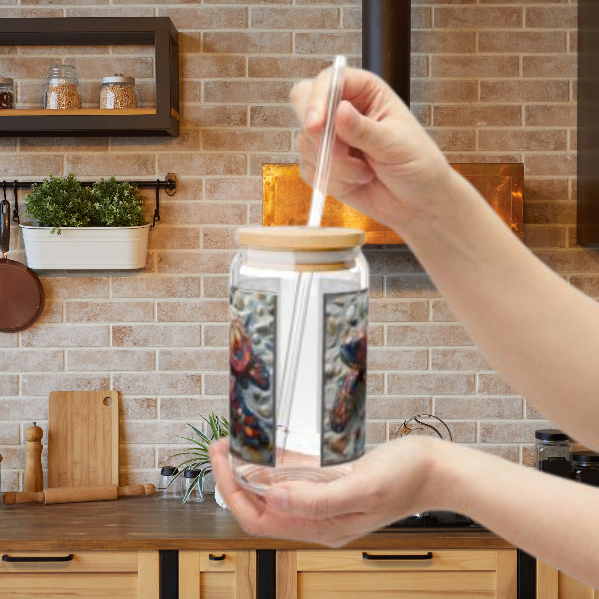 Sea Turtle Mosaic Glass Sipper Jar 16oz Coastal Beach Tumbler with Lid &amp; Straw Ocean Lover Gift Summer Hydration Boho Turtle Drinkware product thumbnail image