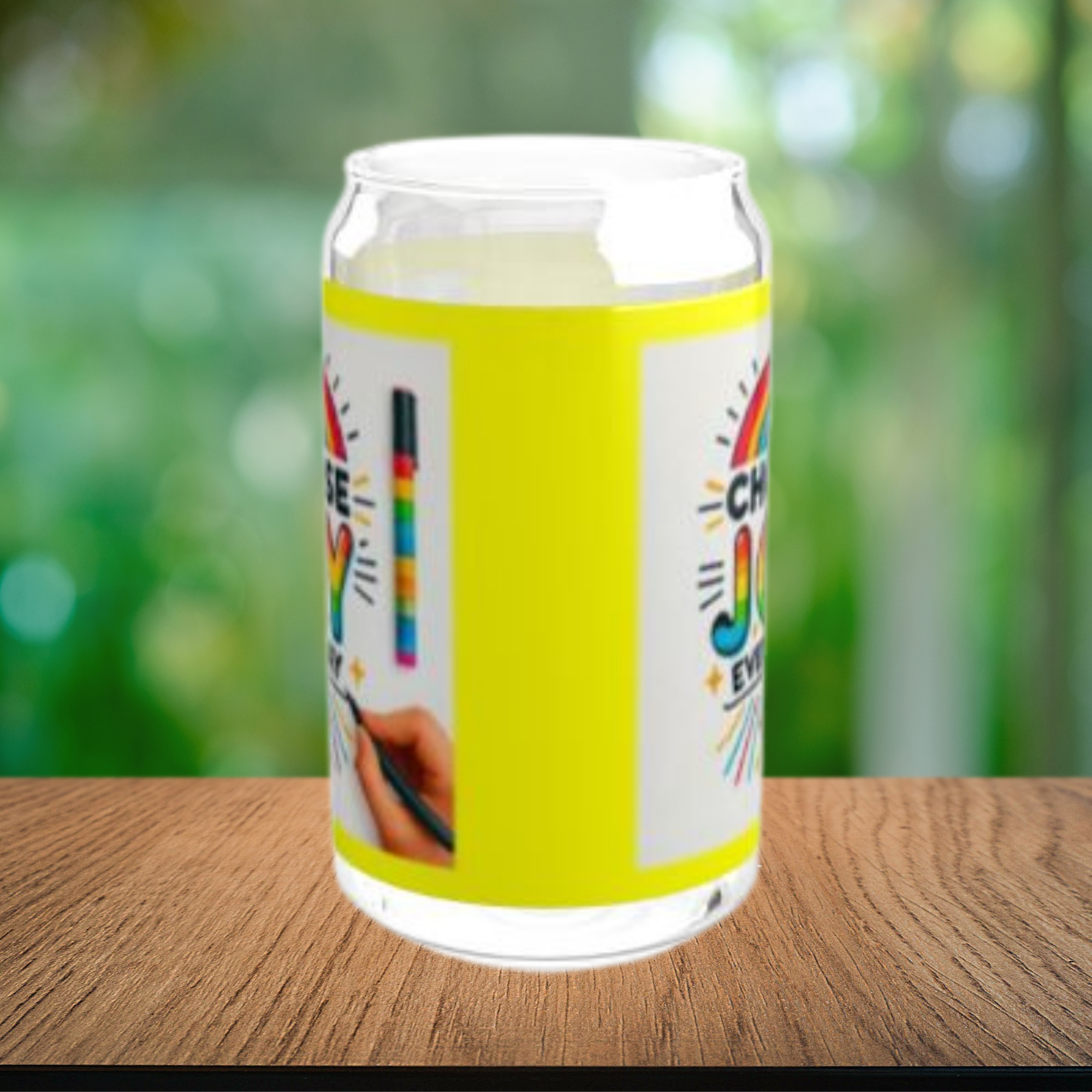 Choose Joy Every Day 16oz Glass Sipper | Colorful Rainbow Iced Coffee Cup with Bamboo Lid And Straw | Positive Vibes Drinkware Gift product thumbnail image