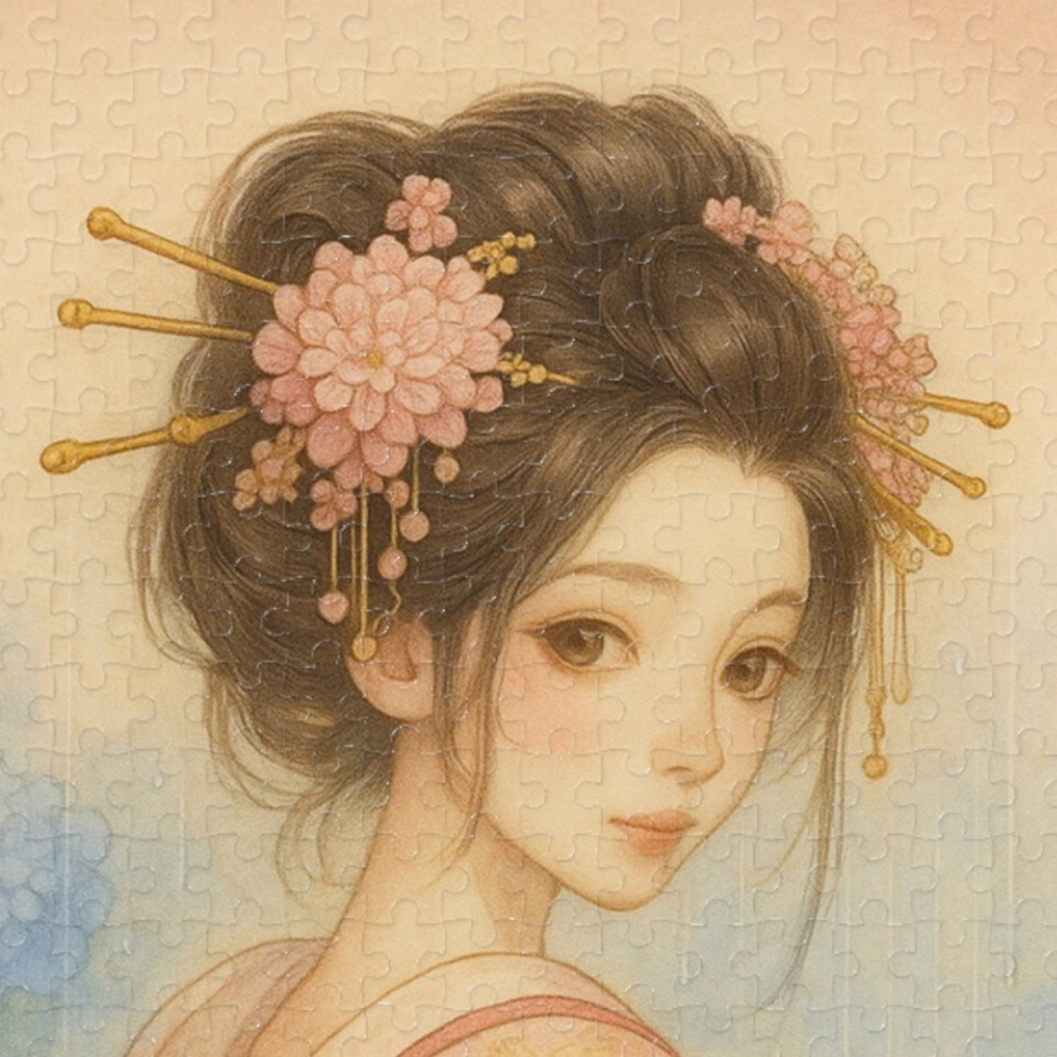 Japanese Kimono Woman Puzzle – Geisha-Inspired Art with Hydrangeas | Elegant Japanese Gift (252 / 500 / 1000 Pieces) product thumbnail image