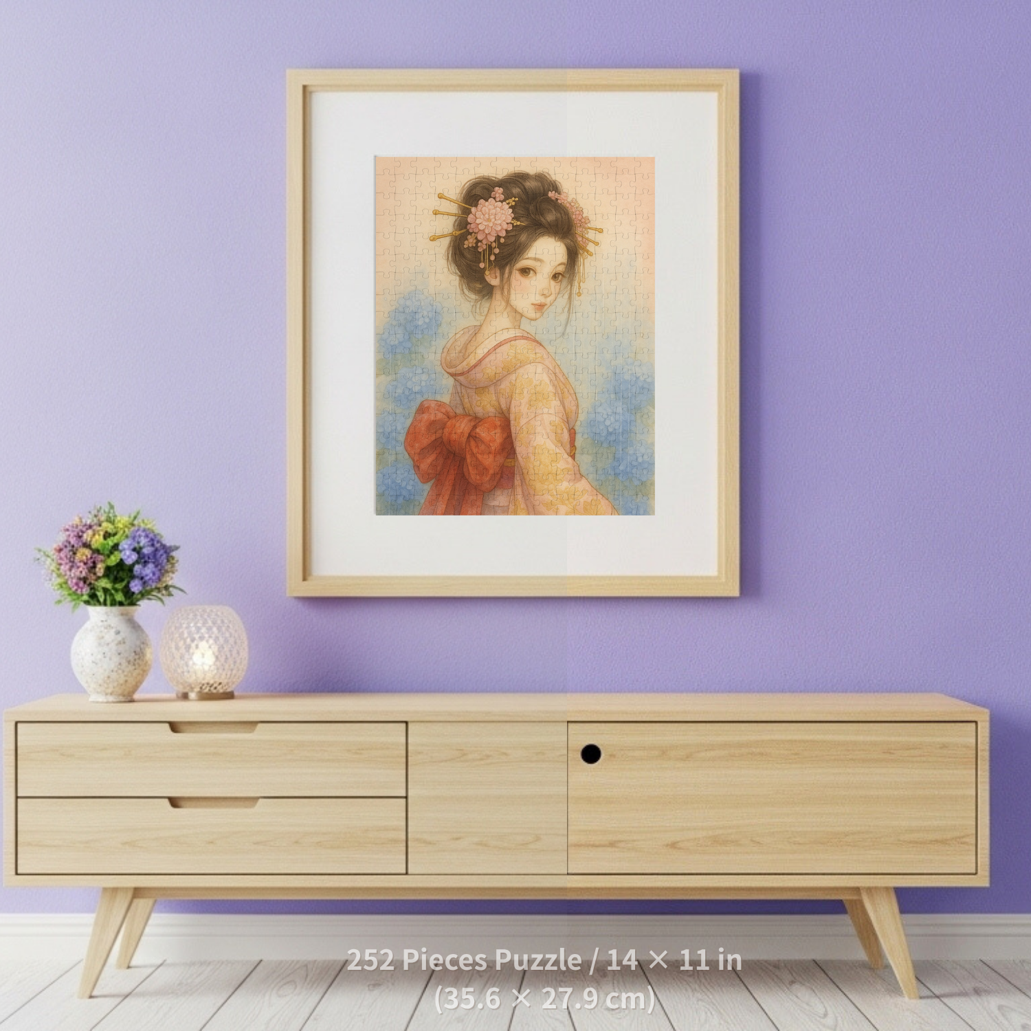 Japanese Kimono Woman Puzzle – Geisha-Inspired Art with Hydrangeas | Elegant Japanese Gift (252 / 500 / 1000 Pieces) product thumbnail image