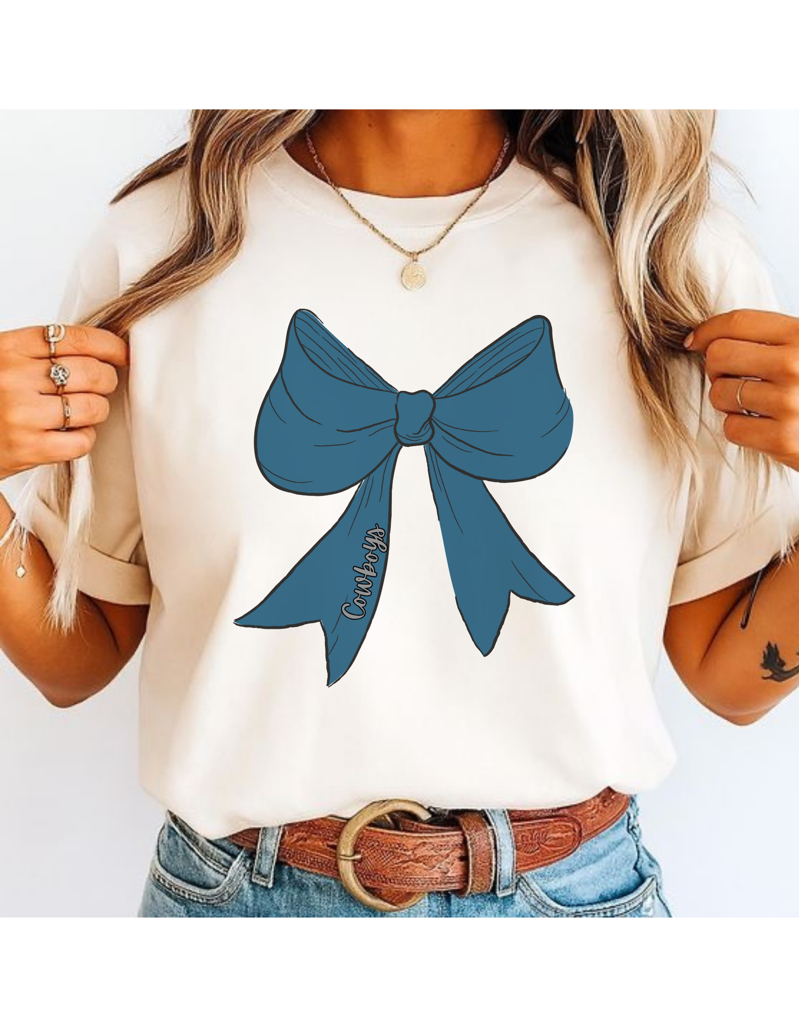 Dallas cowboys Chic Bow Graphic T-Shirt, Cute Casual Tee, Gift for Her, Everyday Style, Summer Fashion, Birthday Present, Women’s Apparel product thumbnail image Dallas cowboys Chic Bow Graphic T-Shirt, Cute Casual Tee, Gift for Her, Everyday Style, Summer Fashion, Birthday Present, Women’s Apparel product thumbnail image