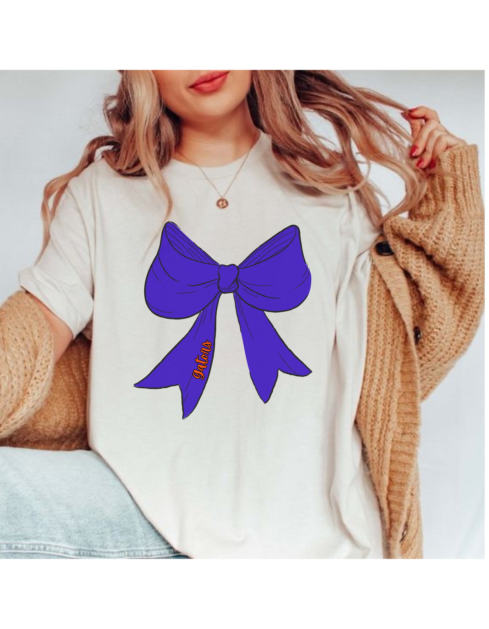 Florida gators Chic Bow Graphic T-Shirt, Softstyle Tee for Casual Outfits, Gift for Her, Birthday Party Attire, Everyday Wear, Summer Fashion product thumbnail image