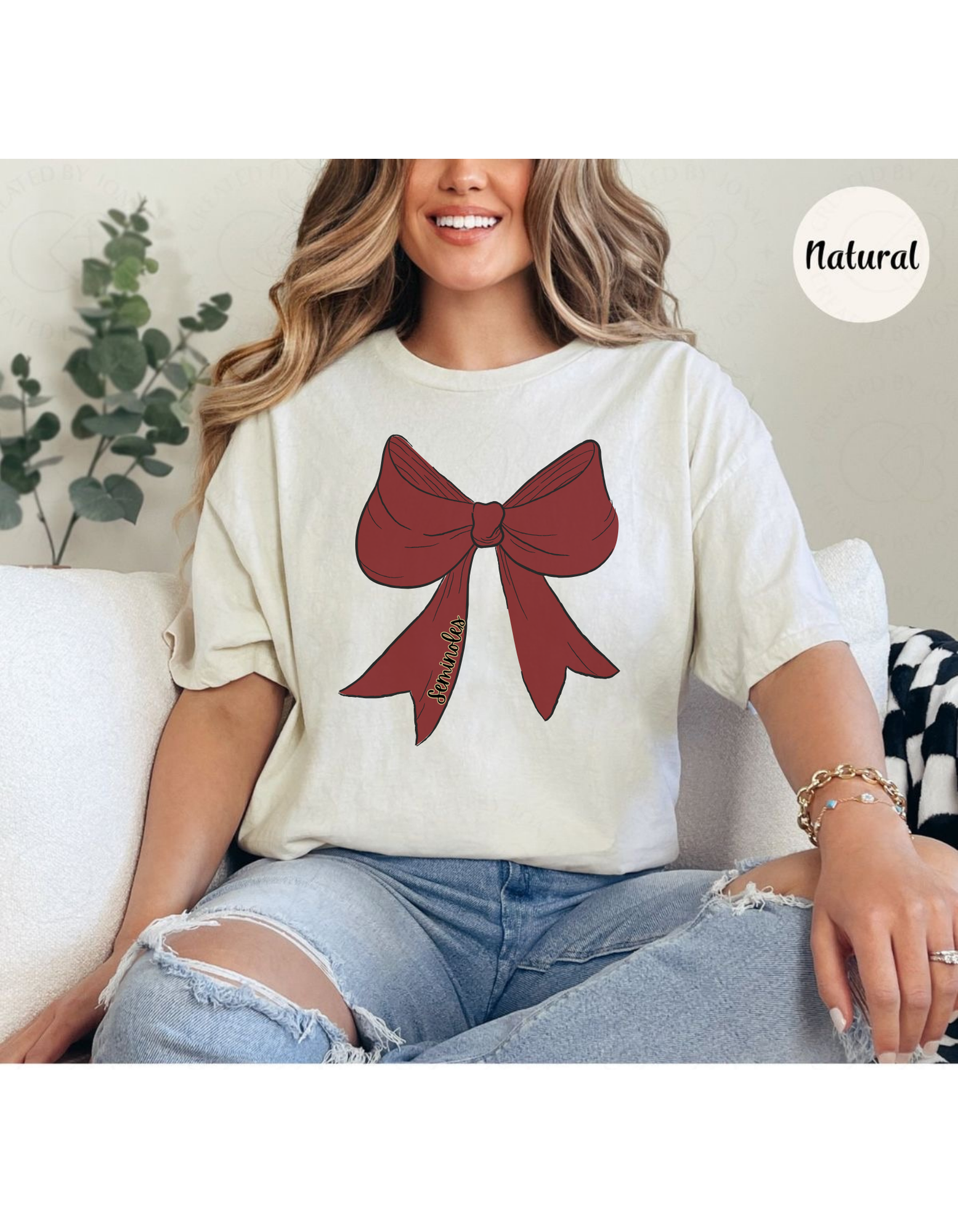 FSU Seminoles Chic Bow Graphic T-Shirt, Soft Cotton Tee, Casual Wear, Gift for Her, Holiday Outfit, Birthday Gift, Fashion Statement