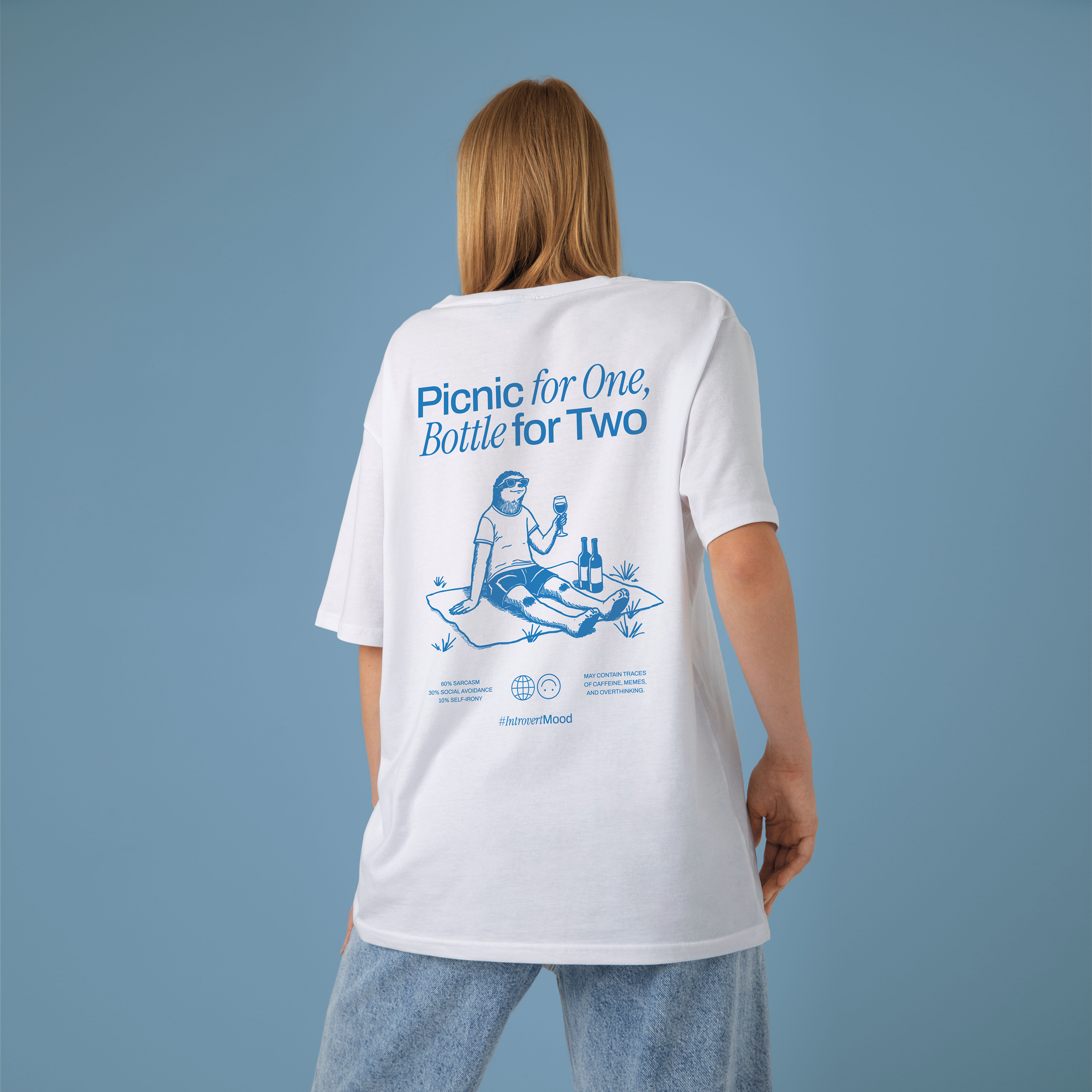 Picnic for One, Bottle for Two | Unisex T-shirt  | Front & back print product thumbnail image Picnic for One, Bottle for Two | Unisex T-shirt  | Front & back print product thumbnail image