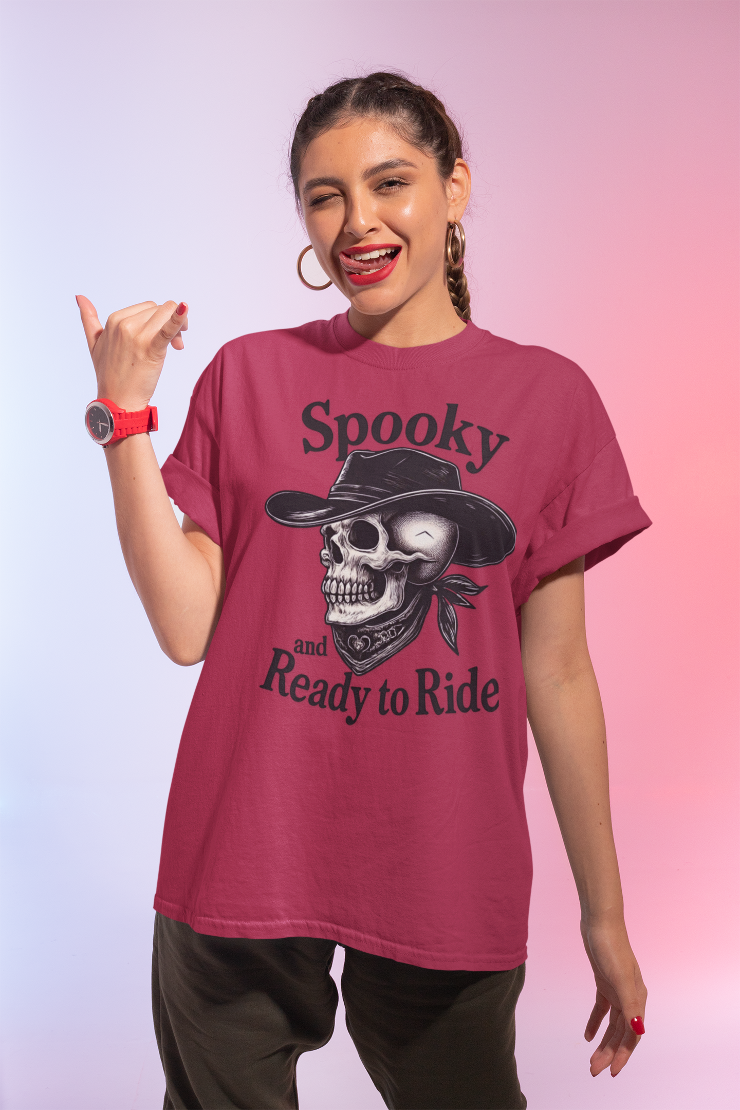 Spooky Skeleton Riding T-Shirt - Perfect for Halloween, Casual Wear, Costume Parties, Gift for Friends, Fun Autumn Fashion product thumbnail image Spooky Skeleton Riding T-Shirt - Perfect for Halloween, Casual Wear, Costume Parties, Gift for Friends, Fun Autumn Fashion product thumbnail image