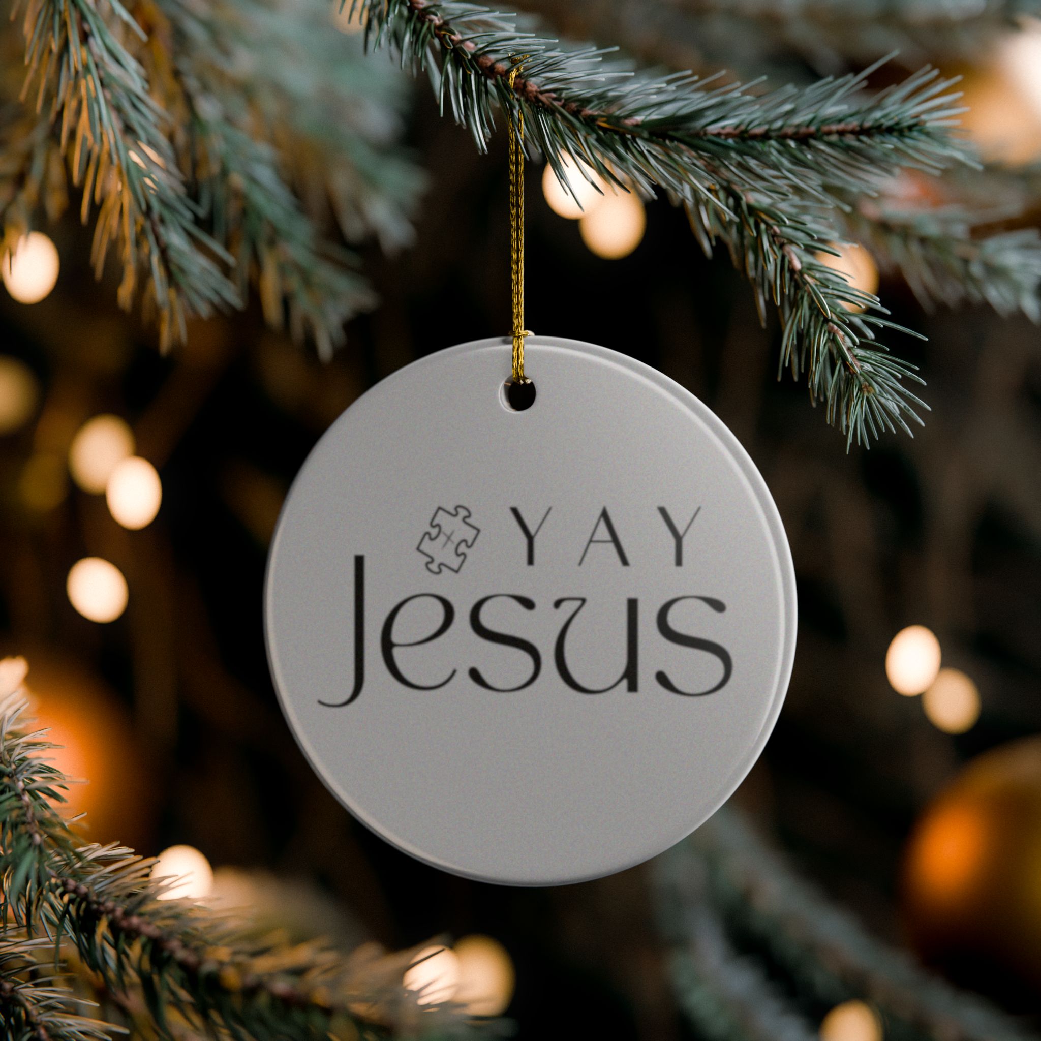 Yay Jesus Ceramic Ornaments, Religious Holiday Decor, 2-Sided Christmas Tree Ornaments, Faith-Based Gifts, Holiday Celebrations product thumbnail image