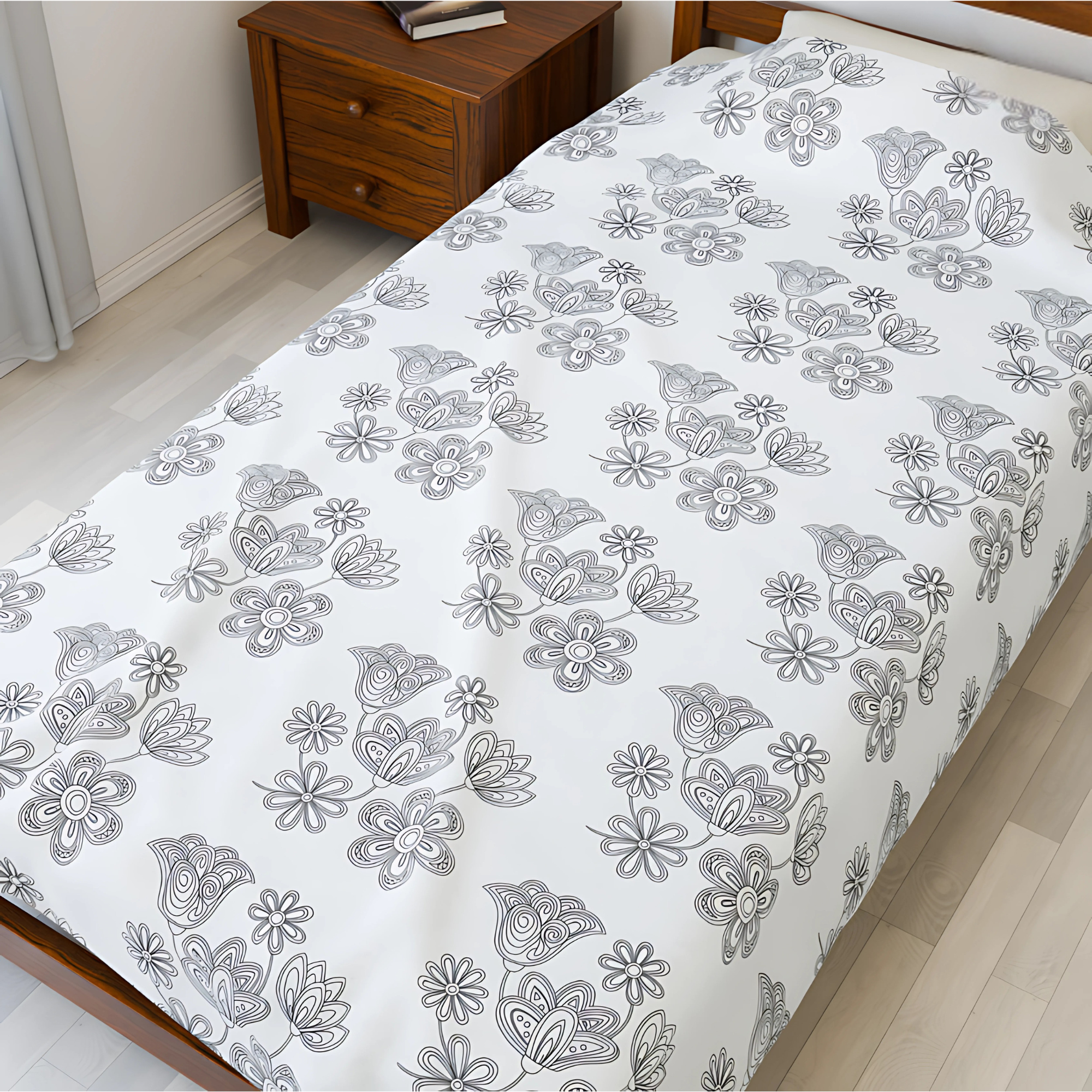 Black and White Floral Throw Blanket, Artistic Flower Pattern Blanket, Modern Minimalist Blanket, Soft Cozy Couch Throw, Monochrome Decor