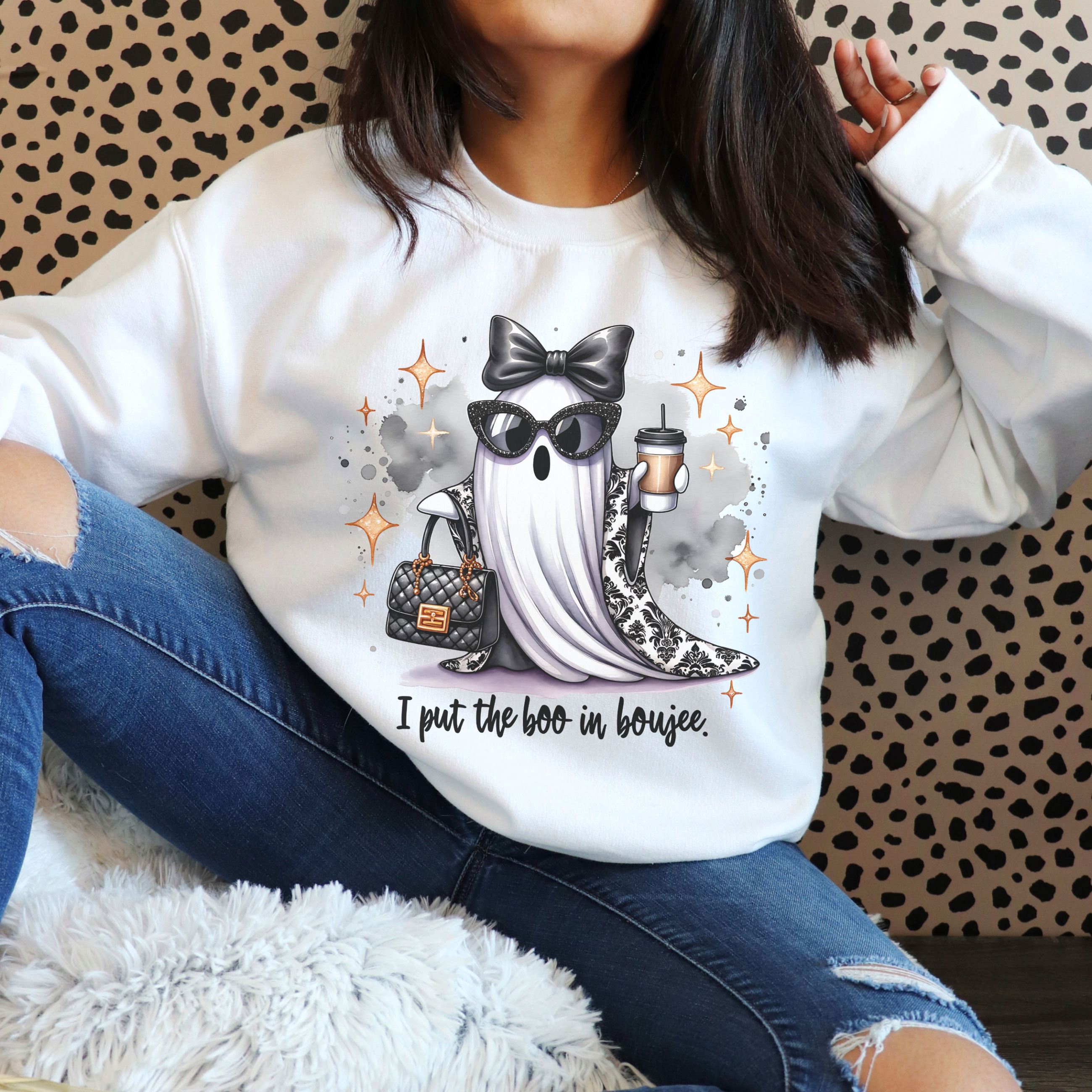 Chic Ghost Sweatshirt, Cozy Halloween Apparel, Funny Fall Fashion, Women's Lounge Wear product thumbnail image