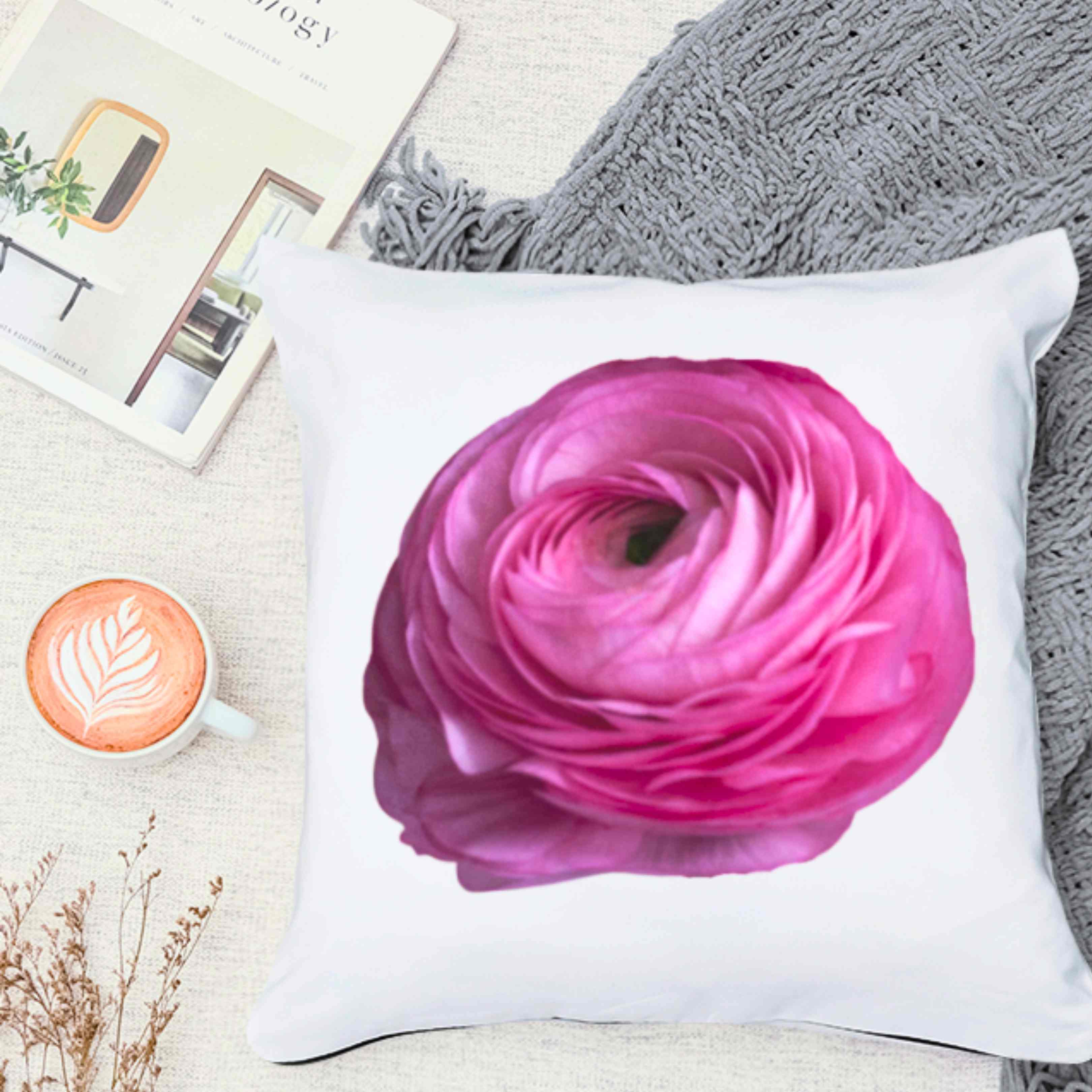 Amandine Ranunculus Pillow Stunning Vibrant  - Chic Home Decor, Gift for Flower Lovers, Spring Accents, Living Room Cushion, Cozy Throw Pillow, Gift for Her, Mom, Coworker and Friends product thumbnail image