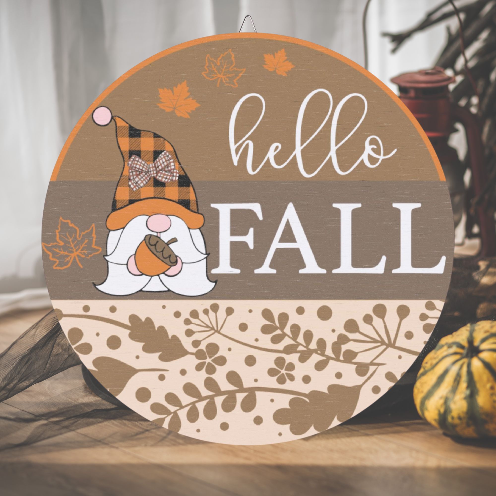 Hello Fall  Gnome Wooden Sign 