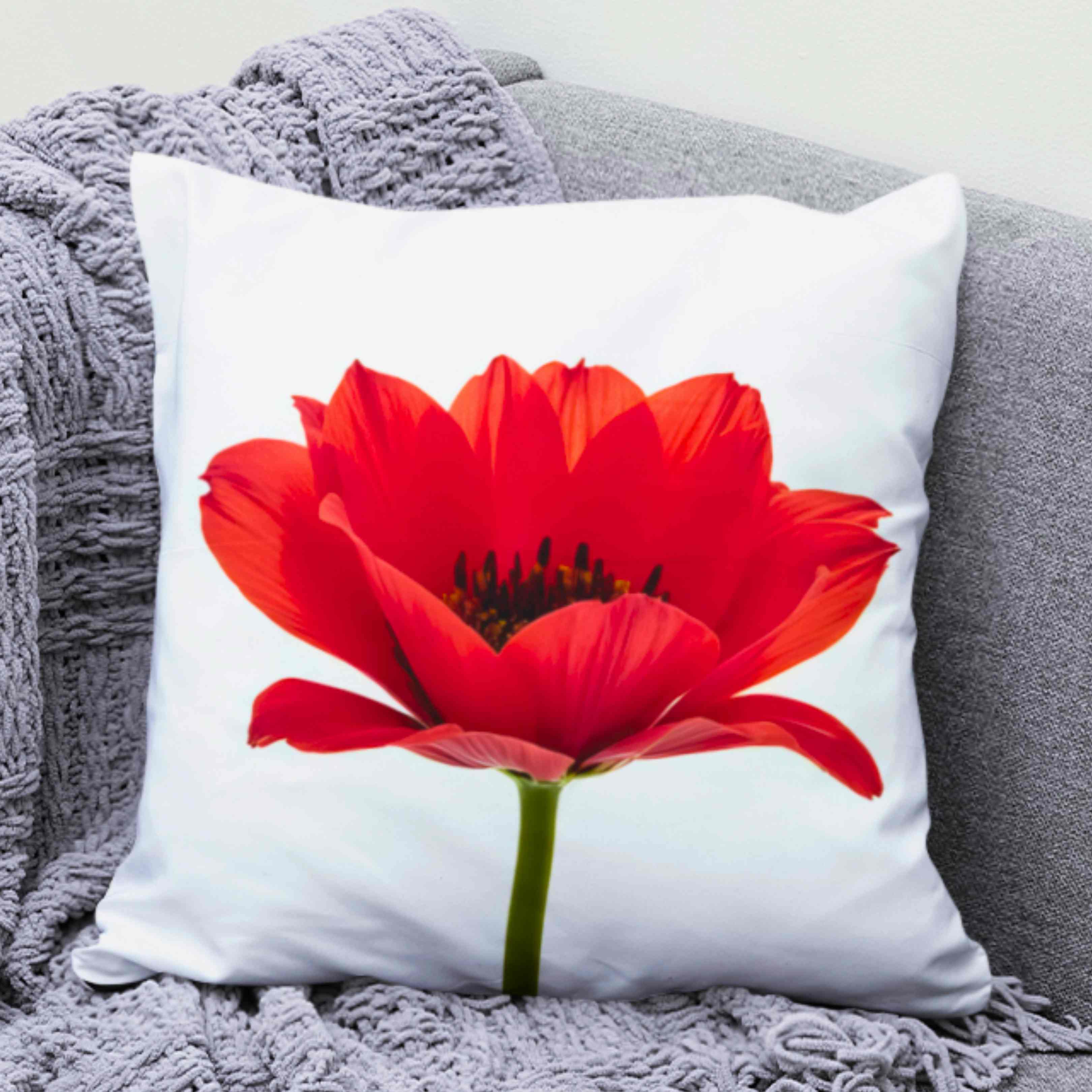 Red Poppy Vibrant Pillow, Simple, yet Elegant, Floral Home Decor, Cozy Throw Cushion, Gift for Her, Coworker. Add a touch of Romance to any room. product thumbnail image