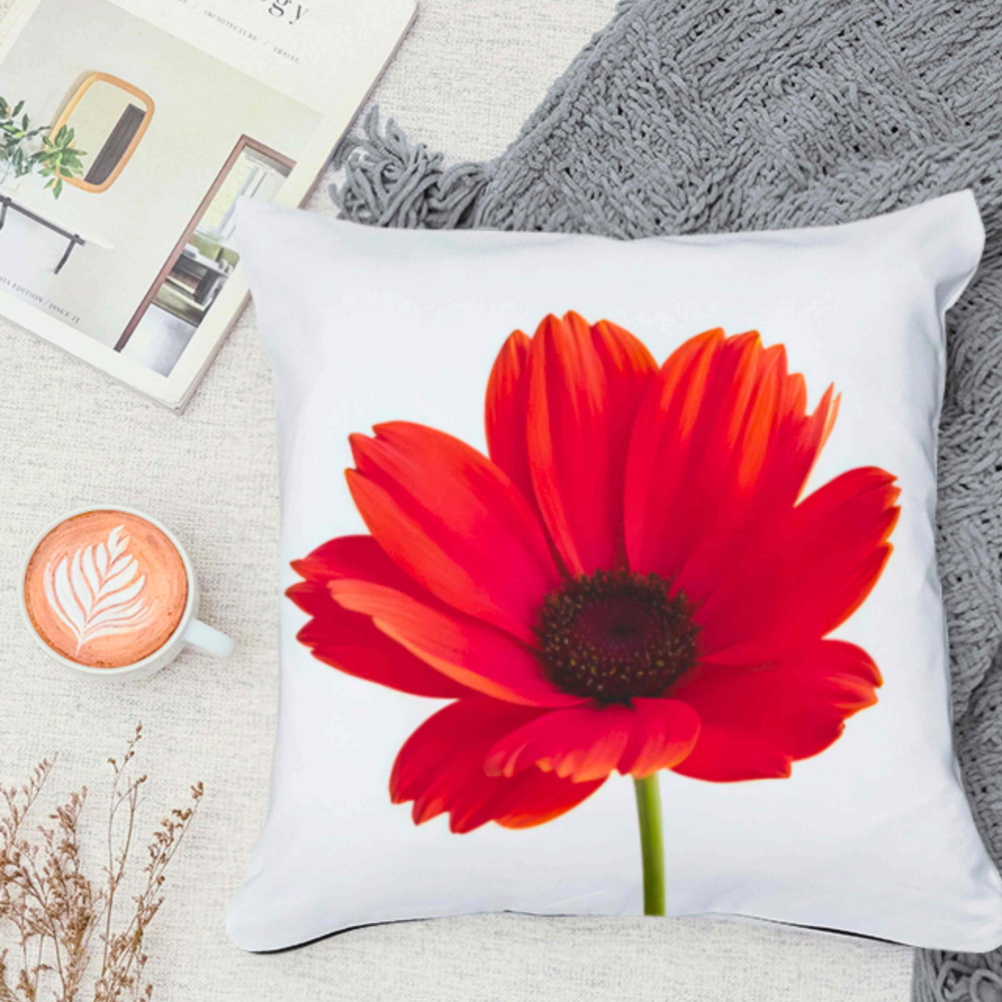 Red Poppy Vibrant Pillow, Simple, yet Elegant, Floral Home Decor, Cozy Throw Cushion, Gift for Her, Coworker. Add a touch of Romance to any room. product thumbnail image