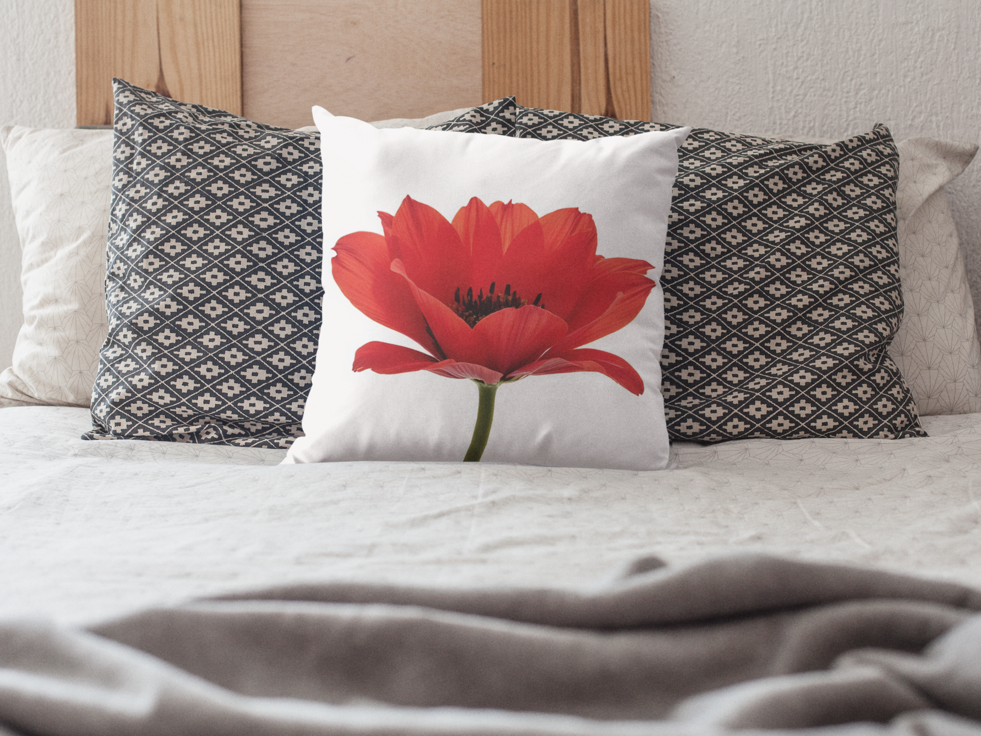 Red Poppy Vibrant Pillow, Simple, yet Elegant, Floral Home Decor, Cozy Throw Cushion, Gift for Her, Coworker. Add a touch of Romance to any room. product thumbnail image