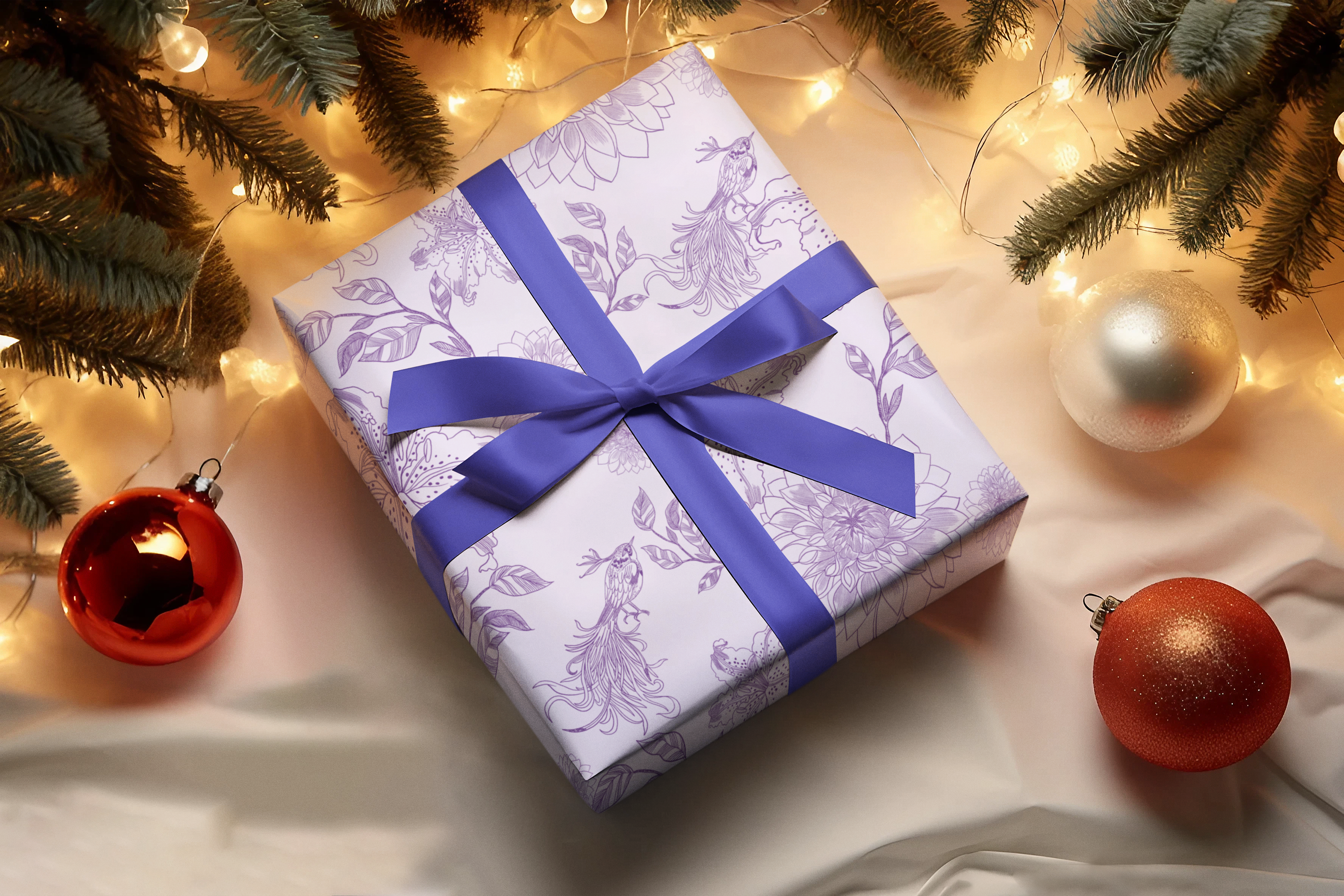 Floral Wrapping Paper Gift Wrap, Elegant Purple Paper, Birthday, Wedding, Gift Decoration, Holiday Wrapping, Eco-Friendly