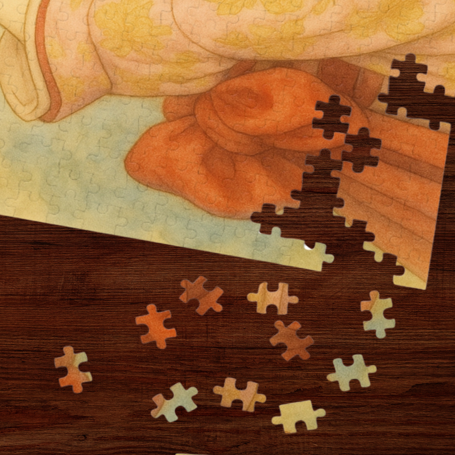 Kimono Beauty Puzzle – A girl in an orange kimono holding a white kitten (252 / 500 / 1000 Pieces) product thumbnail image