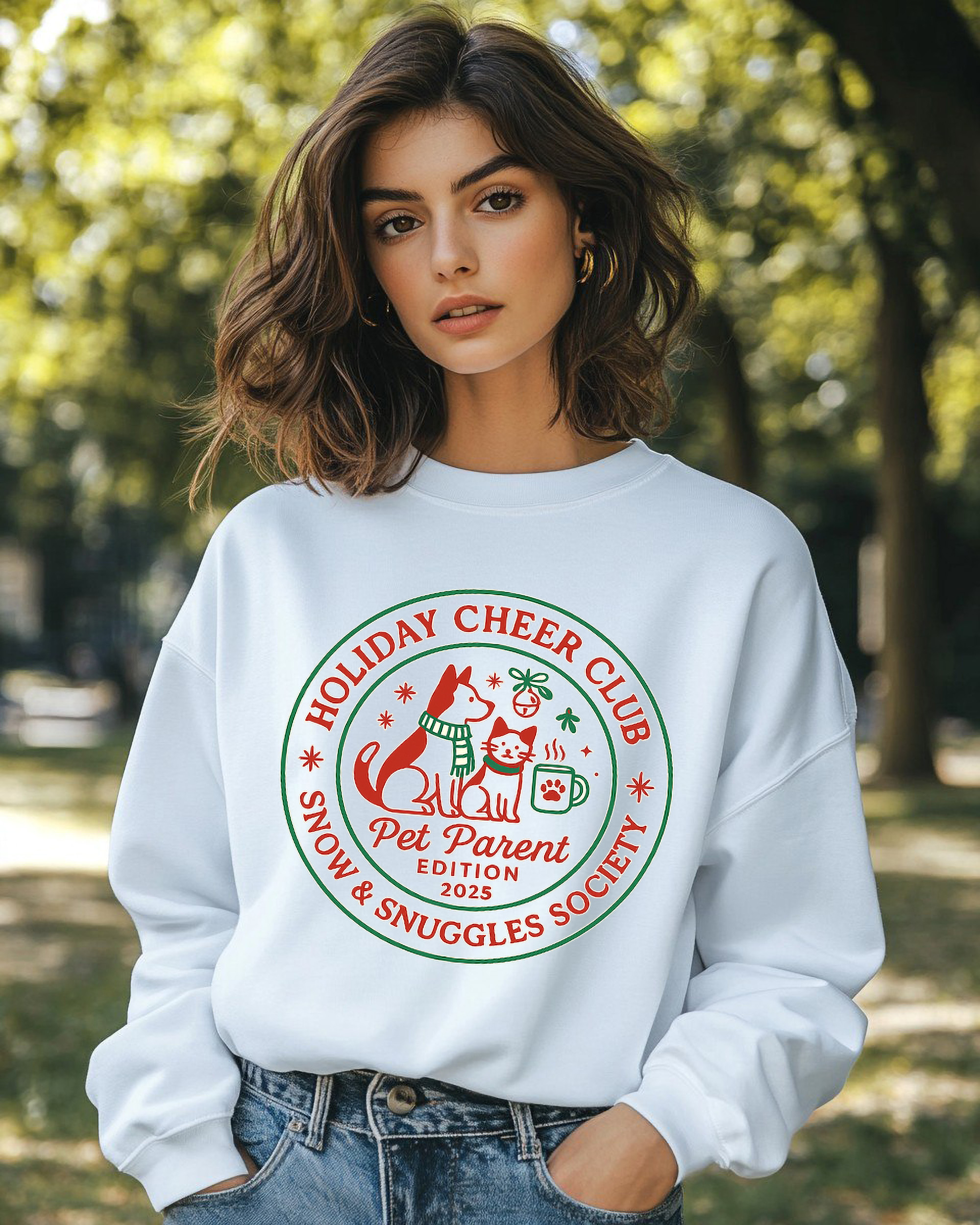 Pet Parent Christmas Sweatshirt Holiday Cheer Club Gift, Dog Cat Lover Winter Sweater, Snow &amp; Snuggles Society Cozy Holiday Shirt