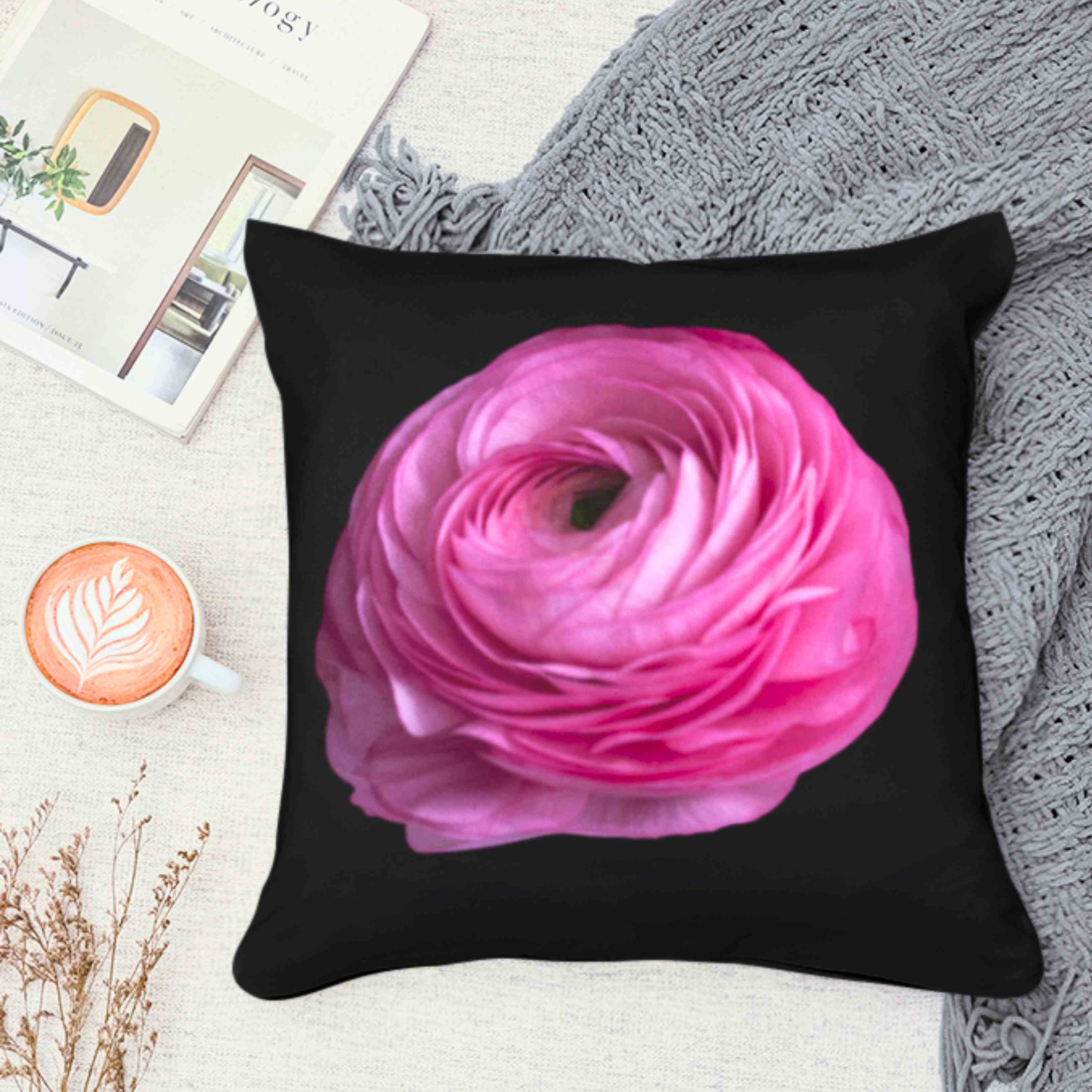 Elegant Amandine Ranunculus Square Pillow for Home Decor, Cozy Living Room Accessory, Gift for Mom, Spring Decor, Soft Cushion product thumbnail image