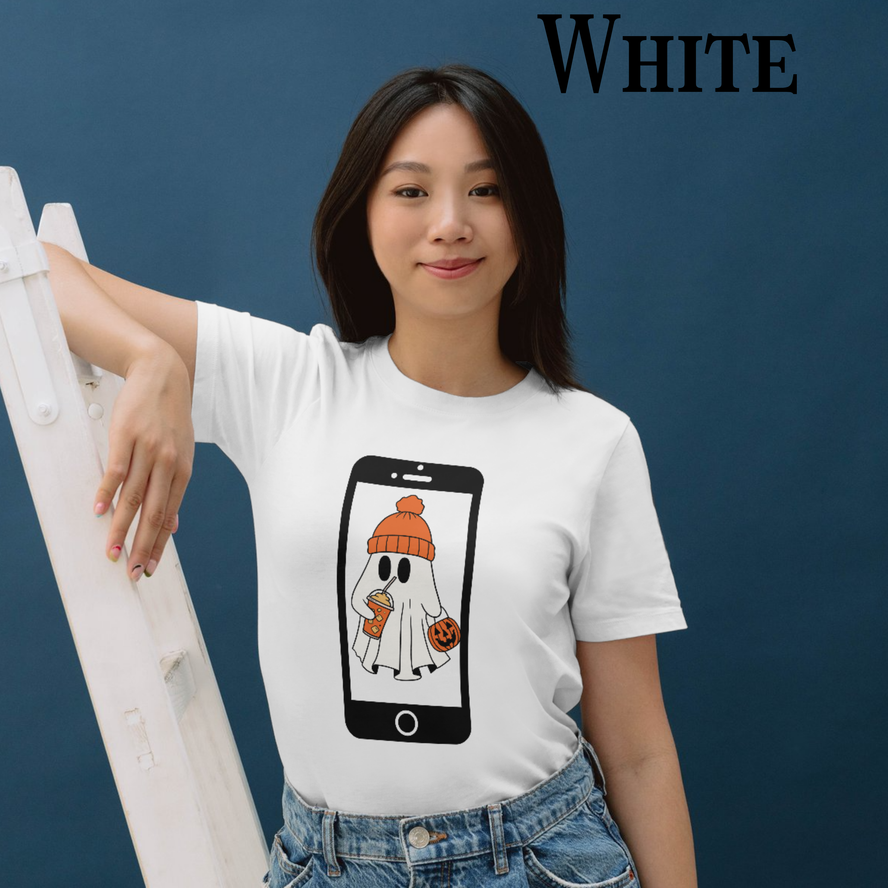 Halloween Ghost Phone T-Shirt, Unisex Tee, Cute Halloween Shirt, Fall Apparel, Spooky Fun Wear, Ghost Lover Gift product thumbnail image
