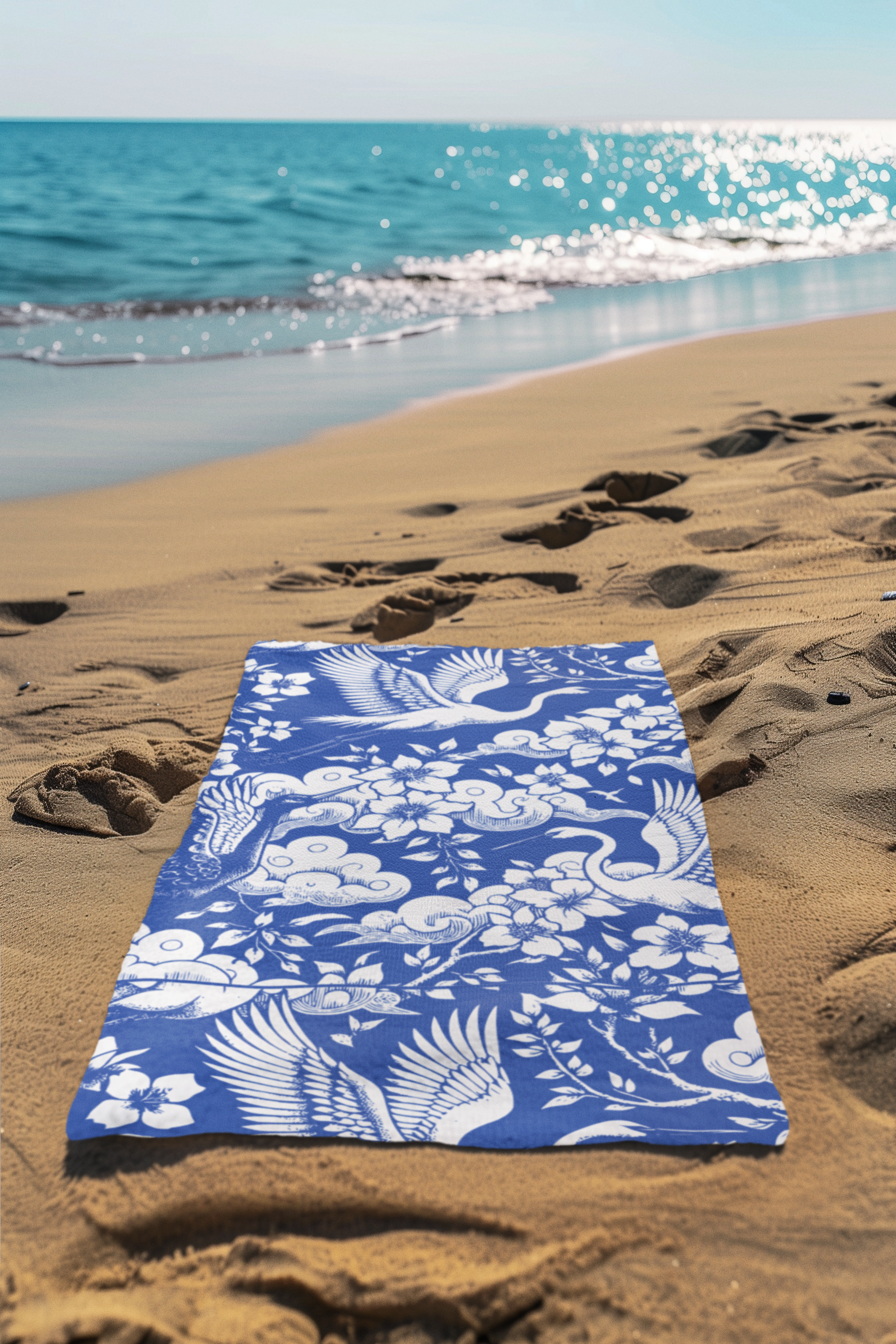 Elegant Crane-Pattern Mink-Cotton Towel, Beautiful Spa Gift, Beach Accessory, Bathroom Decor, Elegant Beach Towel, Home Gift product thumbnail image