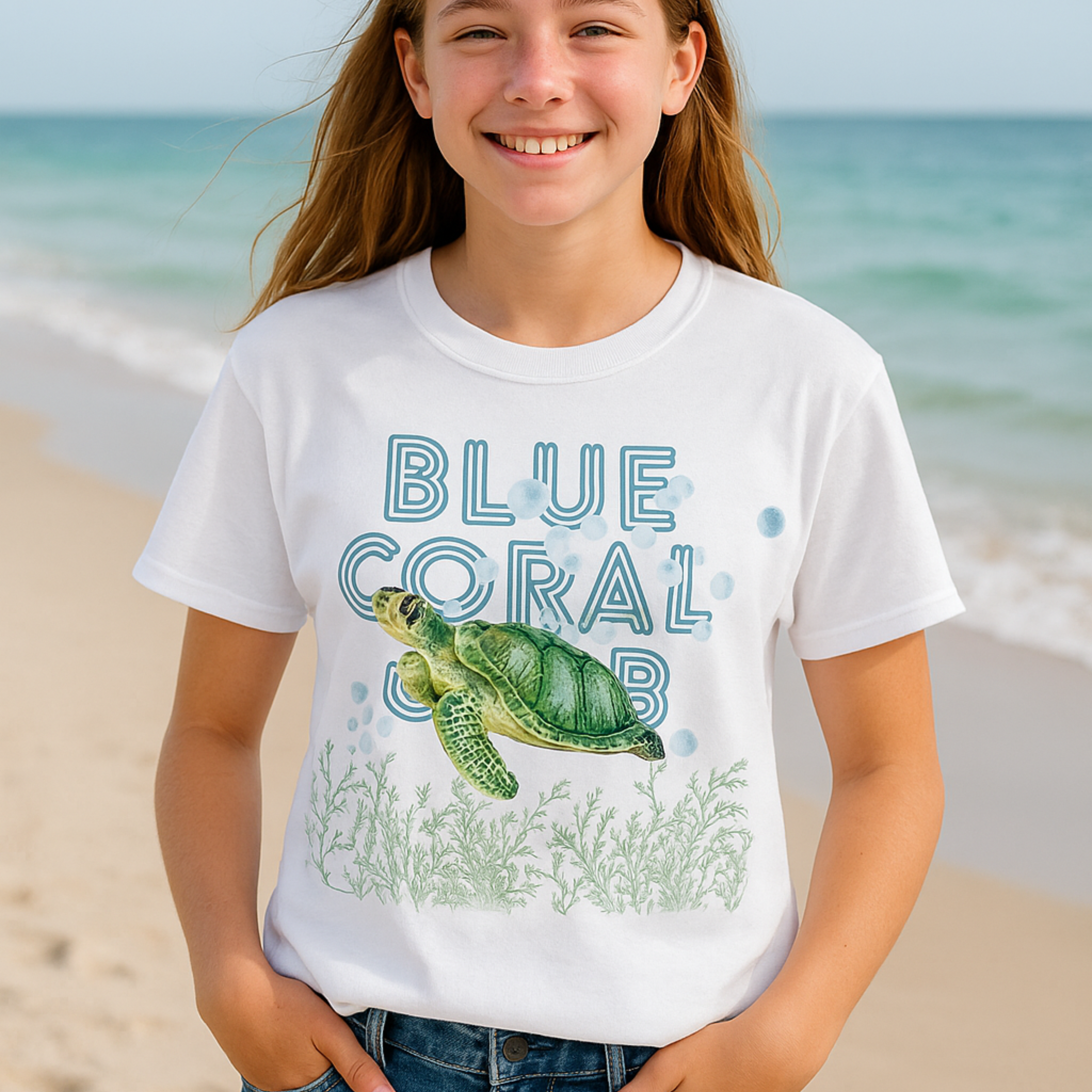 Blue Coral Club Sea Turtle Tee - Ocean-Inspired Design - Perfect for Summer Fun, Birthday Gifts, Beach Days product thumbnail image