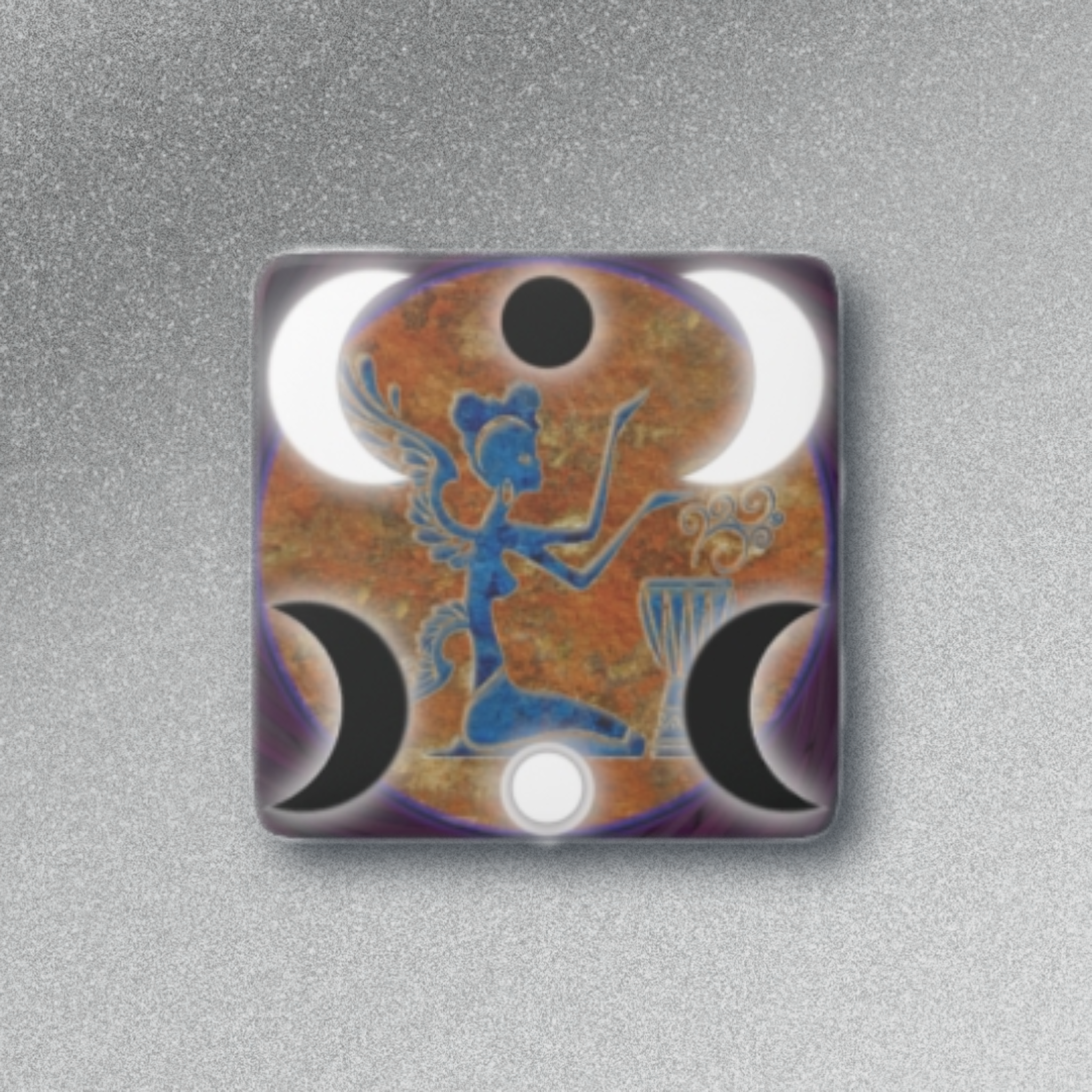 Artisan Porcelain Magnet, Fridge Magnet, 'Mystical Moon Drum Goddess', Magical Moon Phases, Drum Decor, Celestial Gift, Witchy Home Accent, Spiritual Kitchen Art