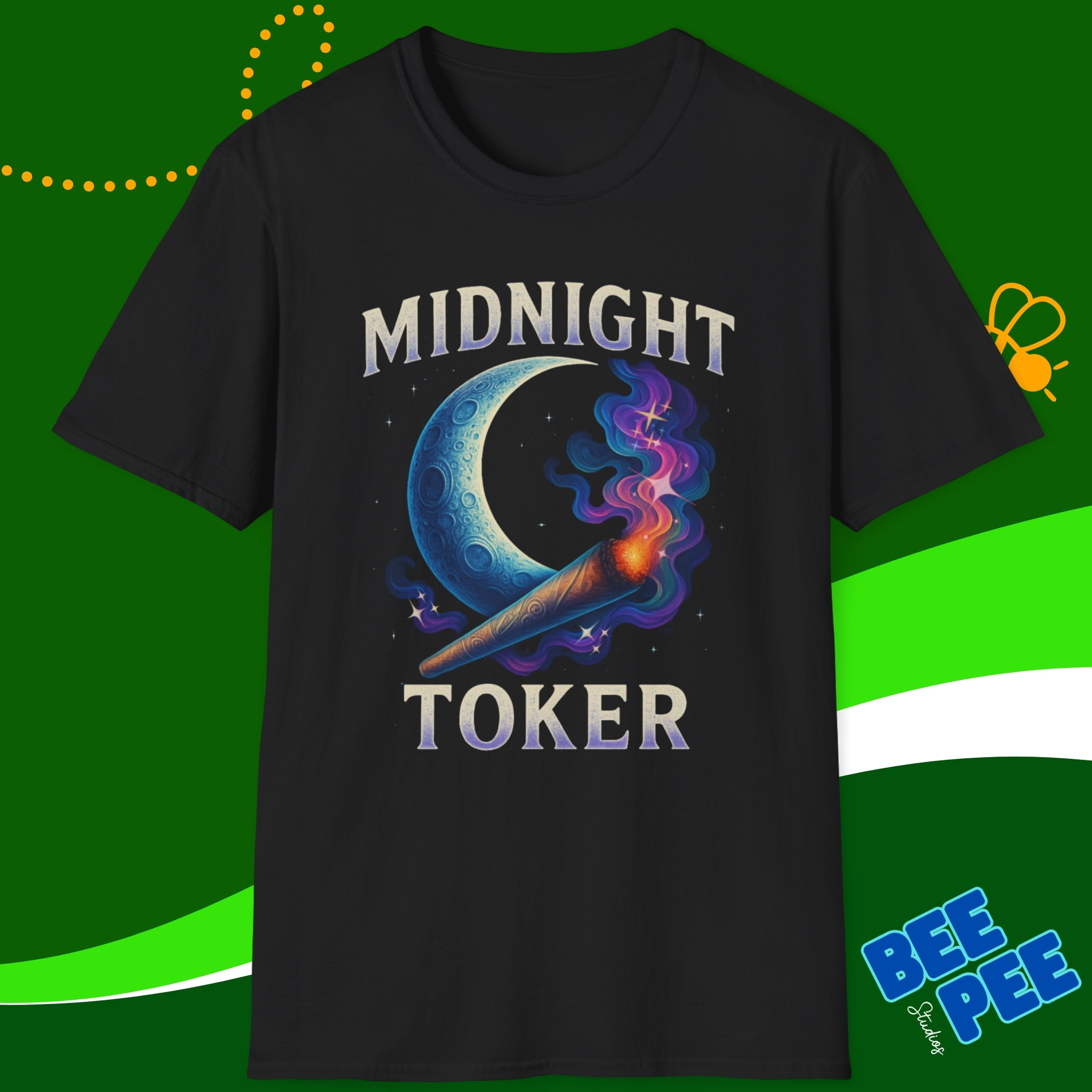 Graphic T-shirt, 'Midnight Toker' Moon and Blunt Design