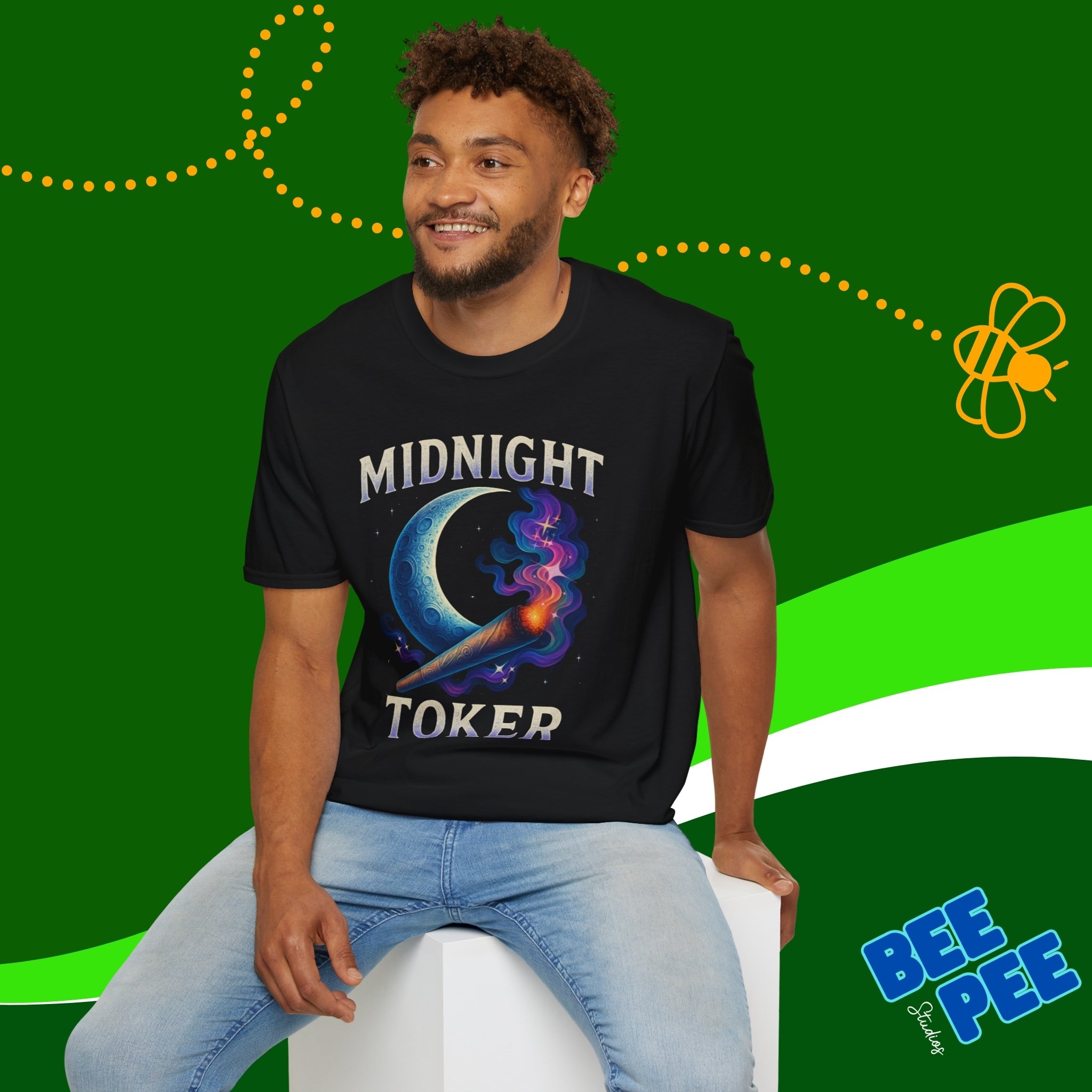 Graphic T-shirt, 'Midnight Toker' Moon and Blunt Design product thumbnail image Graphic T-shirt, 'Midnight Toker' Moon and Blunt Design product thumbnail image