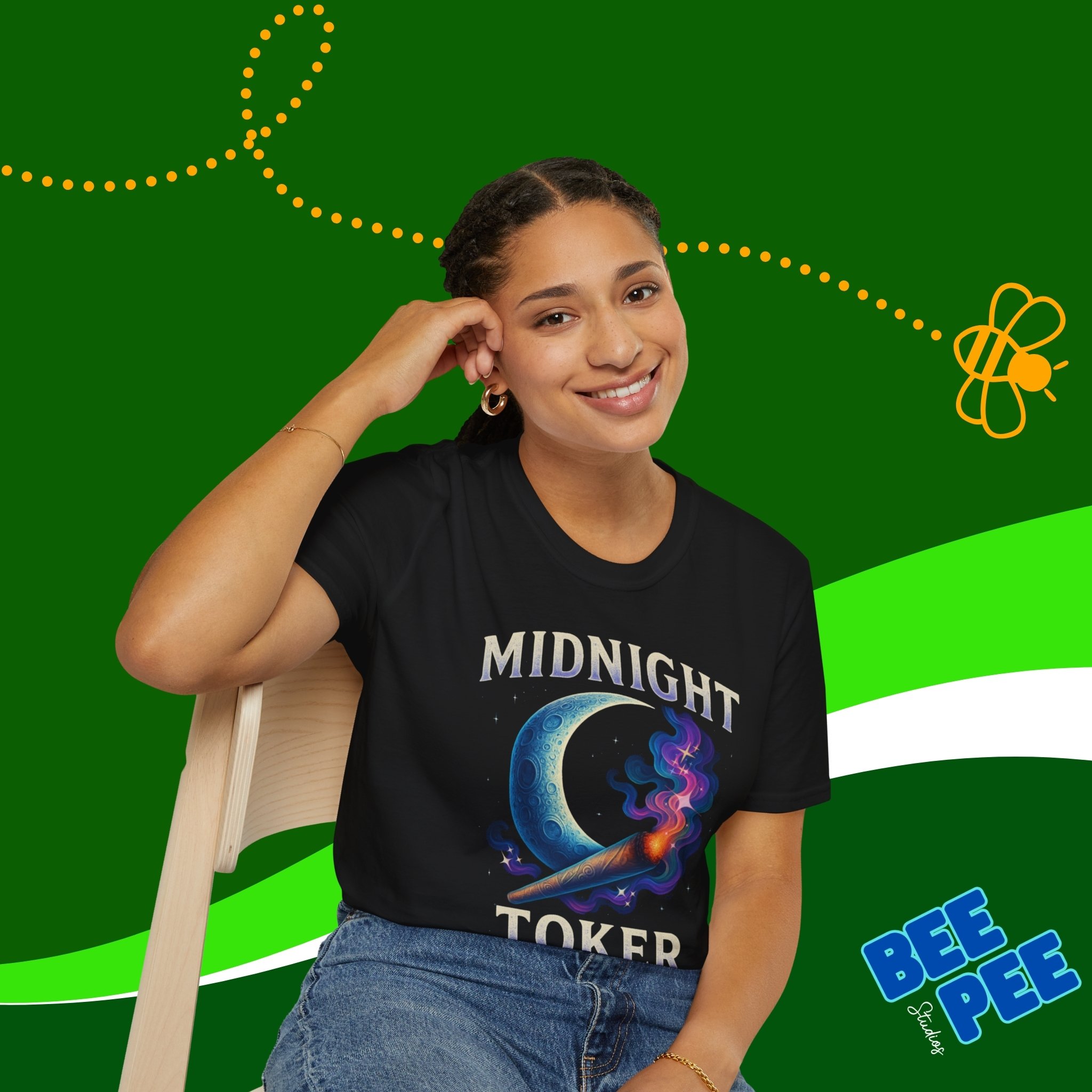 Graphic T-shirt, 'Midnight Toker' Moon and Blunt Design product thumbnail image