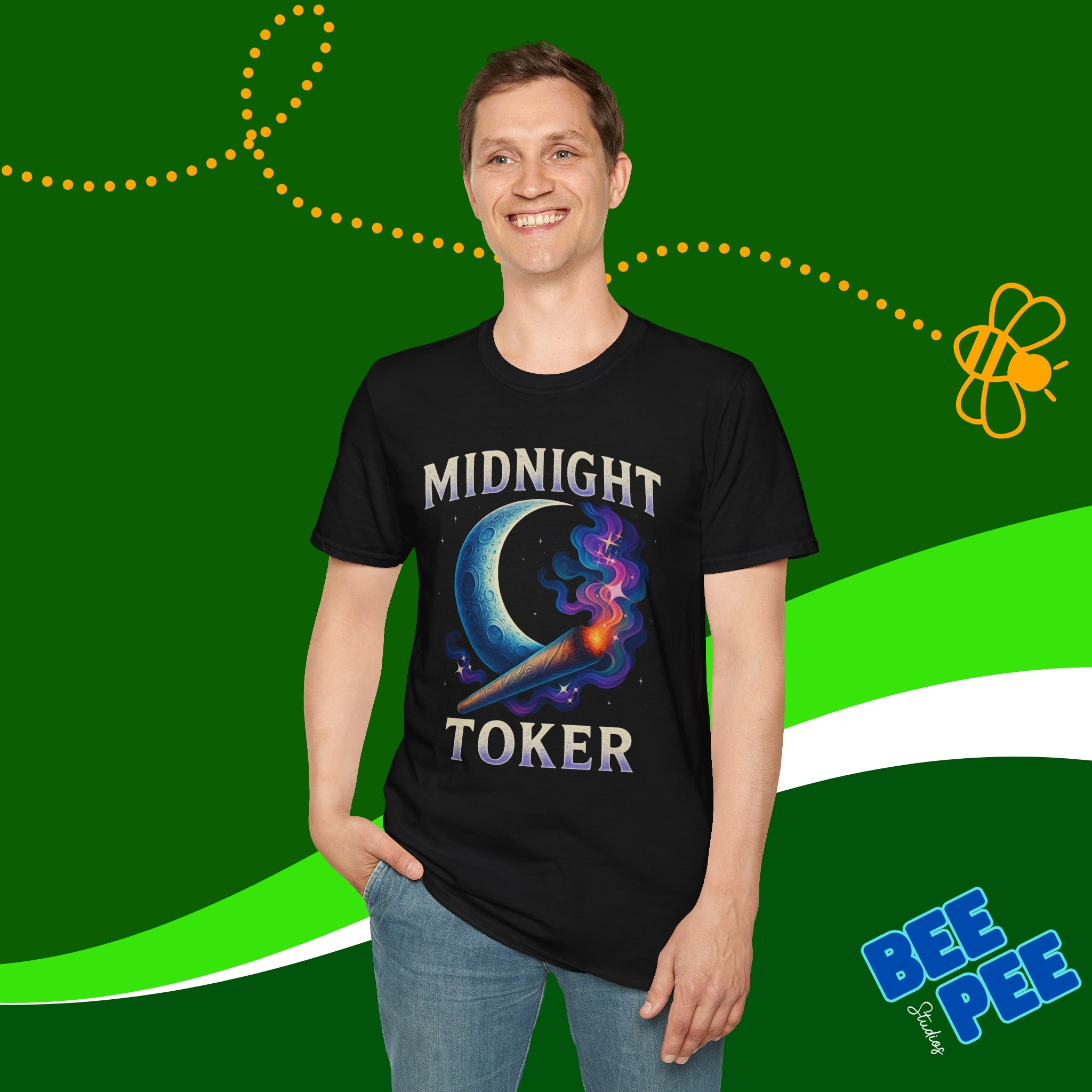 Graphic T-shirt, 'Midnight Toker' Moon and Blunt Design product thumbnail image