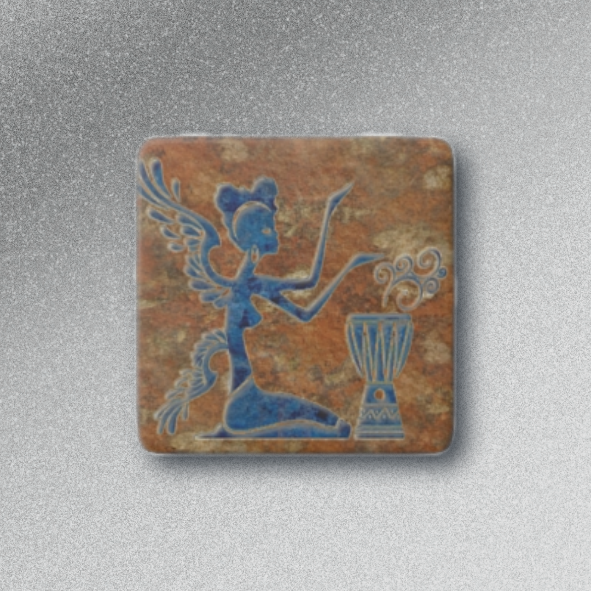 Artisan Porcelain Magnet, Fridge Magnet, 'Mystical Drum Goddess', | Unique Gift, Home Decor, Bohemian Art, Collectible