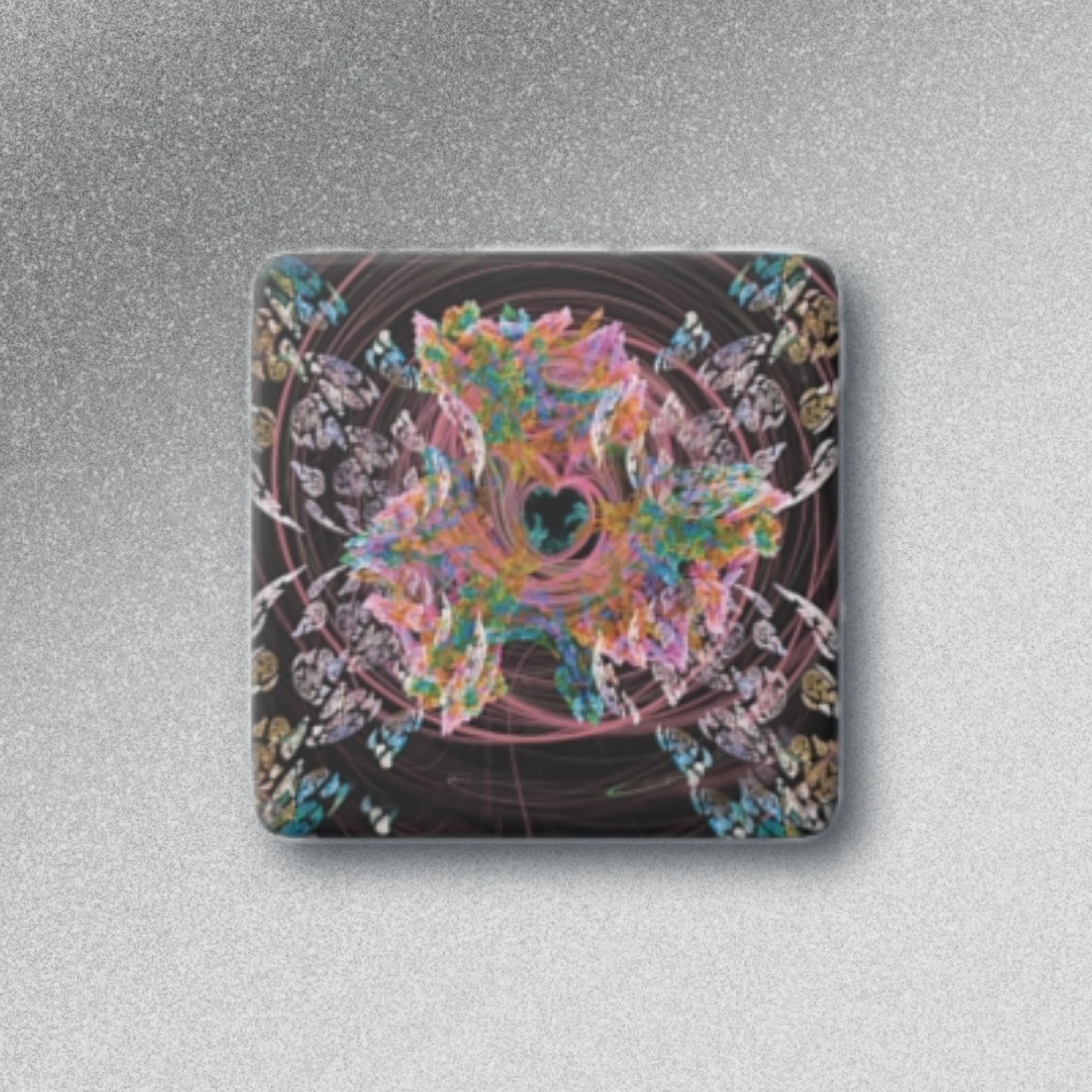 Artisan Porcelain Magnet, 'Hearts Flow', Fridge Decor, Colorful Art, Fractal Art, Square Decorative Magnet, Nature Gift, Kitchen Magnet, Vibrant Artwork