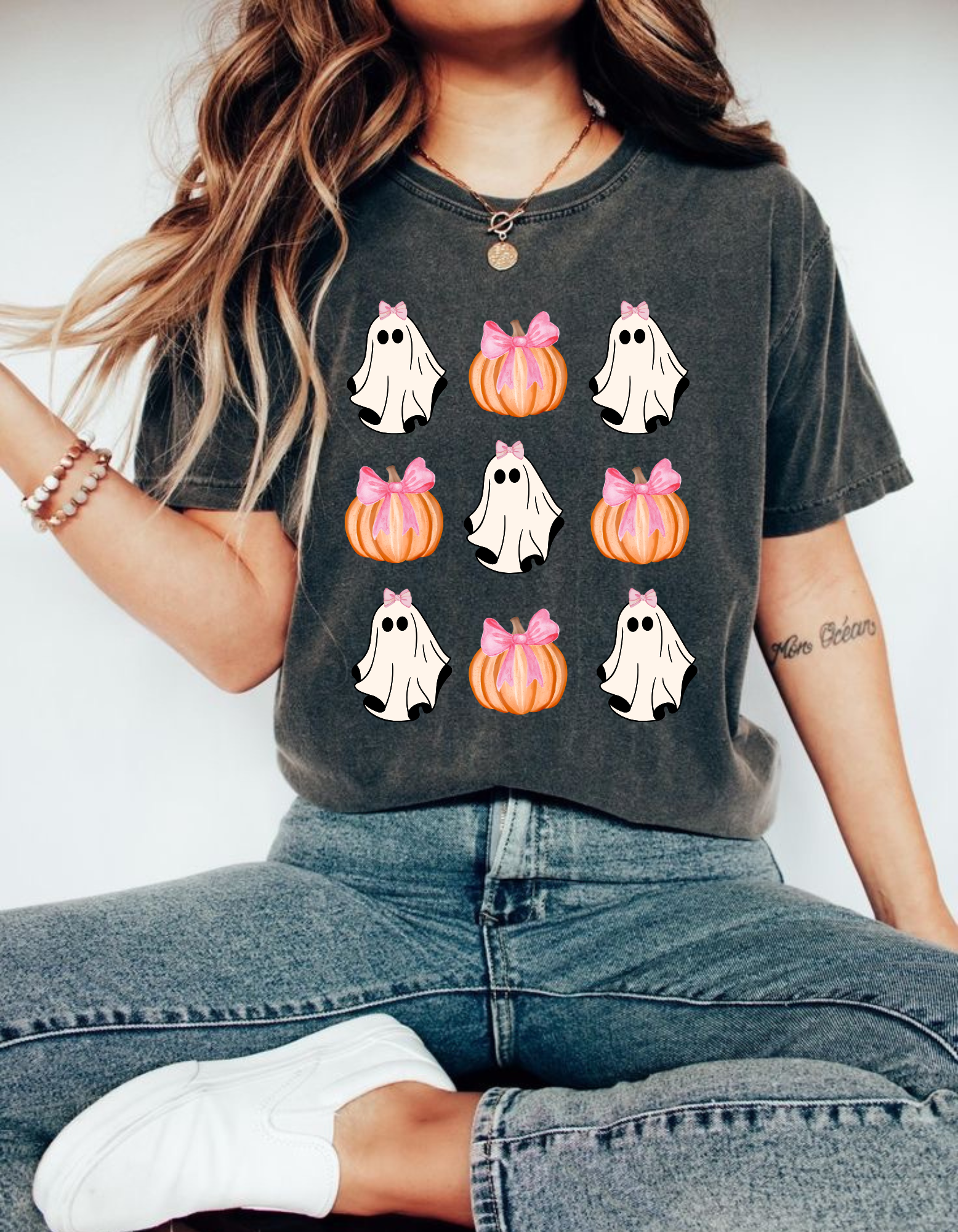 Cute Ghost &amp; Pumpkin Halloween T-Shirt, Unisex Graphic Tee for Fall, Halloween Costume, Cozy Casual Wear, Perfect Gift product thumbnail image