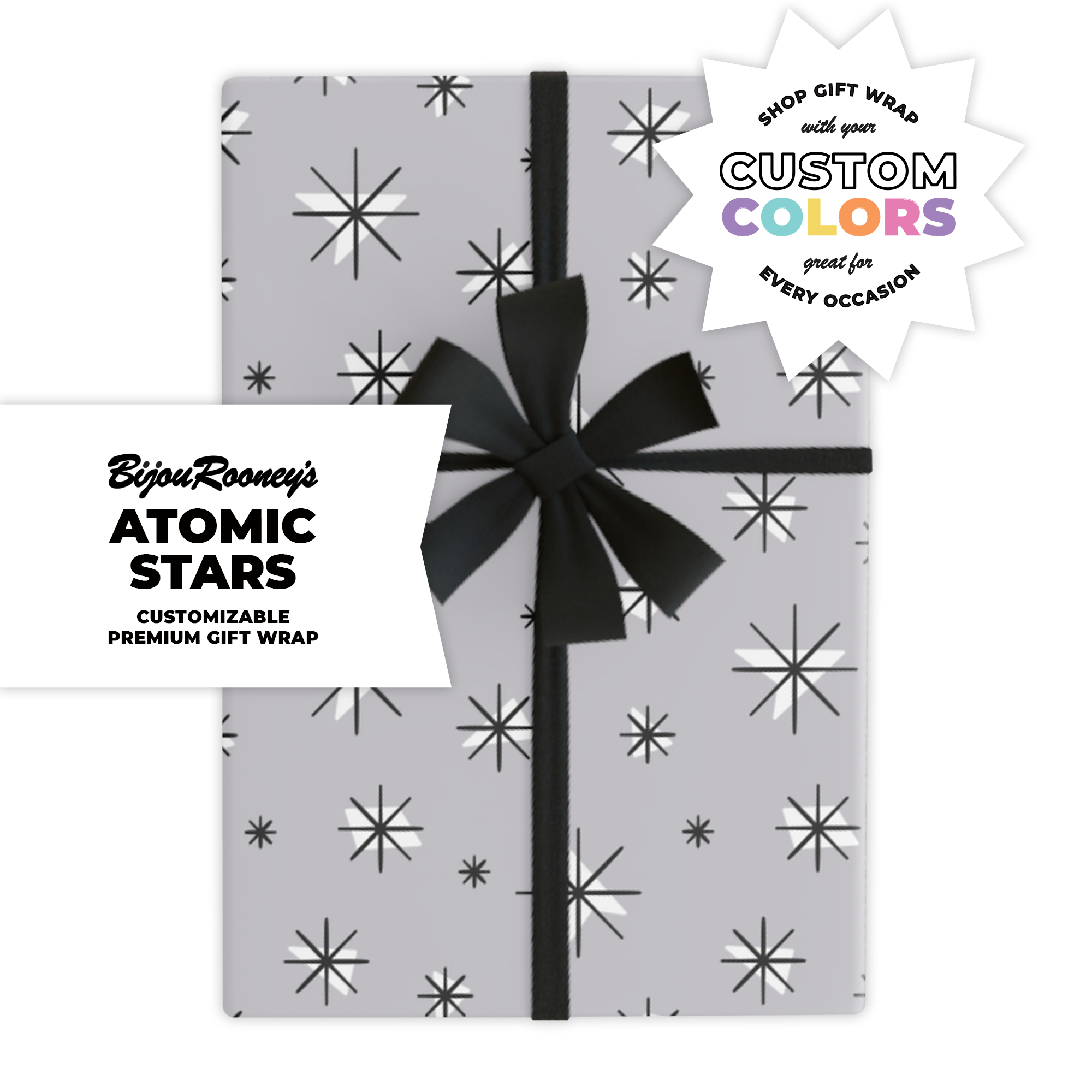 Atomic Stars Gift Wrap in Your Custom Color product thumbnail image Atomic Stars Gift Wrap in Your Custom Color product thumbnail image