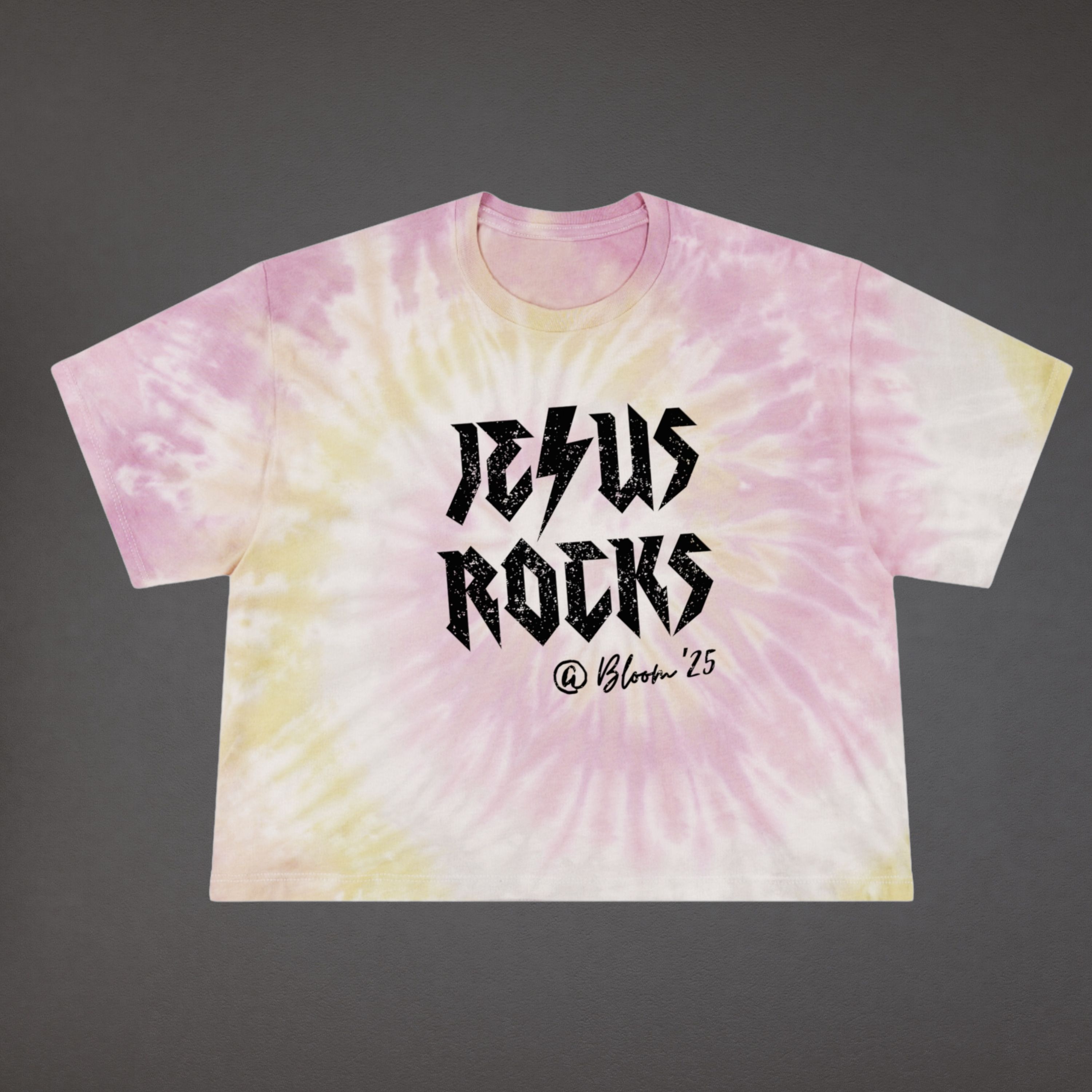 Jesus Rocks - Women's Cropped Tie-Dye Tee product thumbnail image Jesus Rocks - Women's Cropped Tie-Dye Tee product thumbnail image