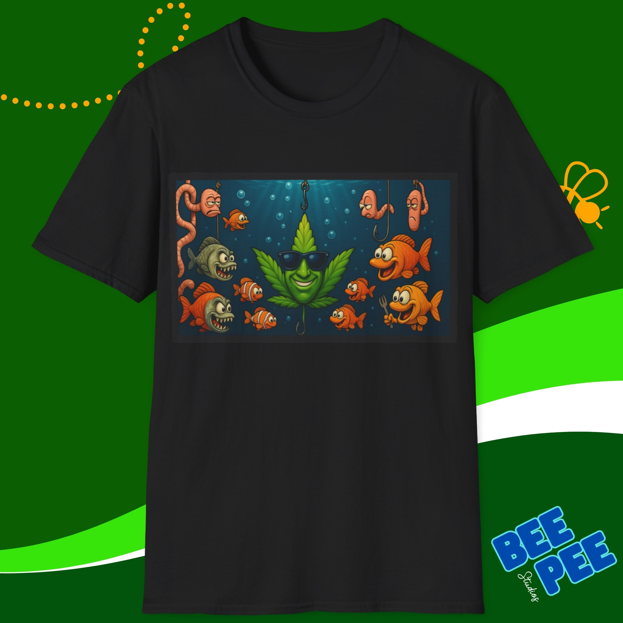 Funny Cannabis Leaf Fishing T-Shirt product thumbnail image Funny Cannabis Leaf Fishing T-Shirt product thumbnail image