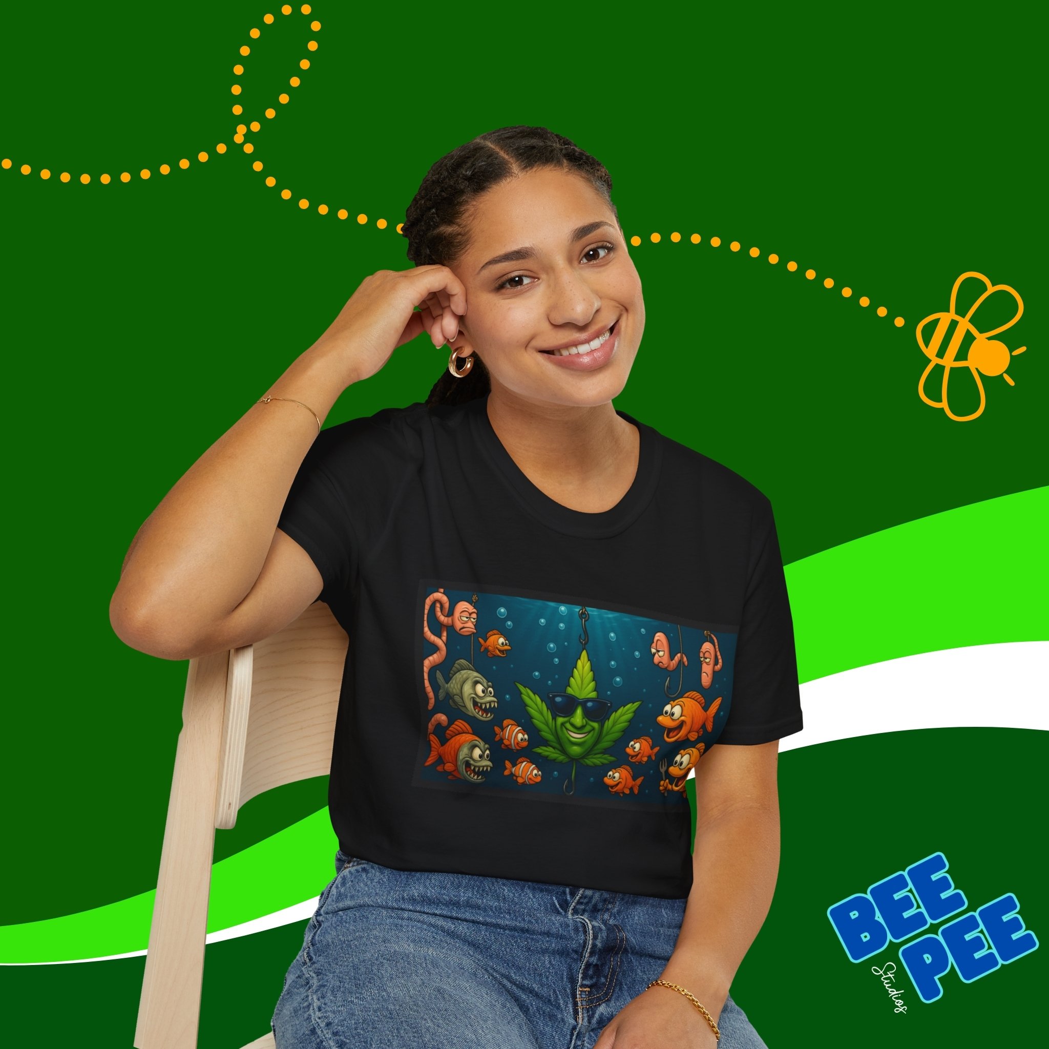 Funny Cannabis Leaf Fishing T-Shirt product thumbnail image Funny Cannabis Leaf Fishing T-Shirt product thumbnail image