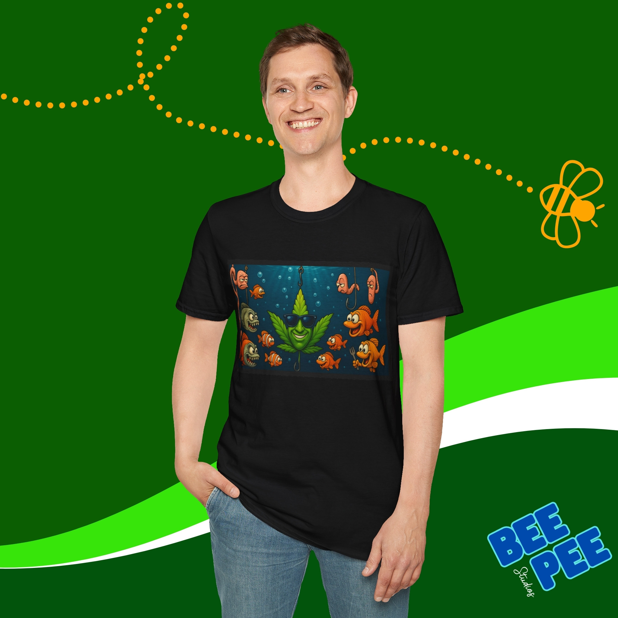 Funny Cannabis Leaf Fishing T-Shirt product thumbnail image Funny Cannabis Leaf Fishing T-Shirt product thumbnail image