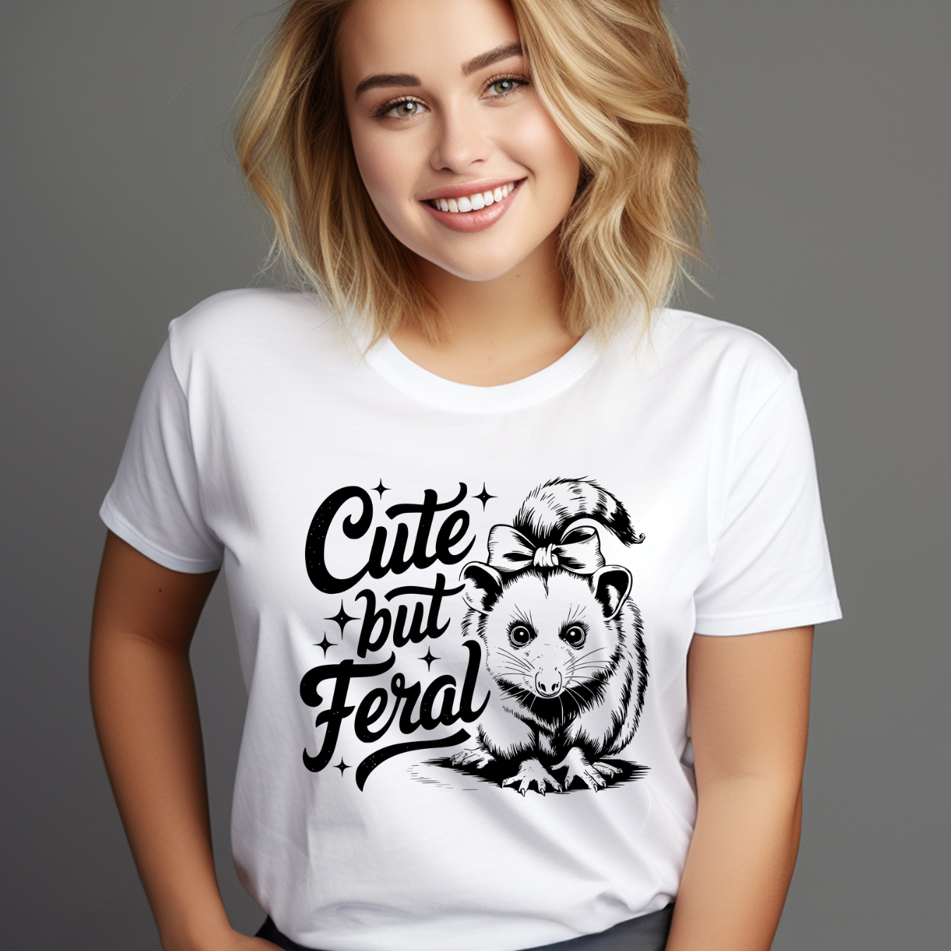 Cute but Feral T-Shirt - Funny Animal Tee - Unisex Softstyle T-Shirt product thumbnail image