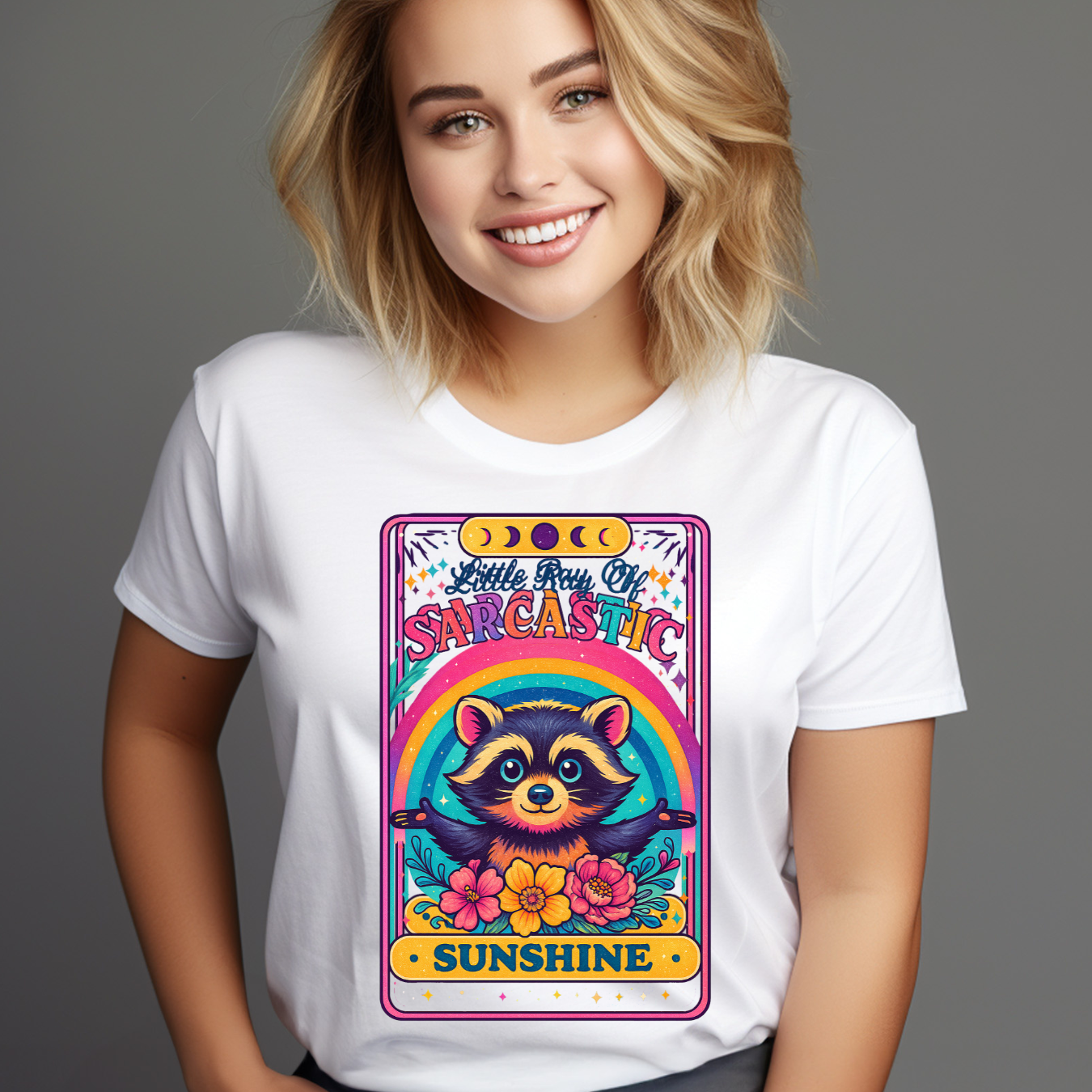 Racoon Little Ray of SARCASTIC SUNSHINE T-Shirt - Unisex Softstyle Funny T-Shirt product thumbnail image