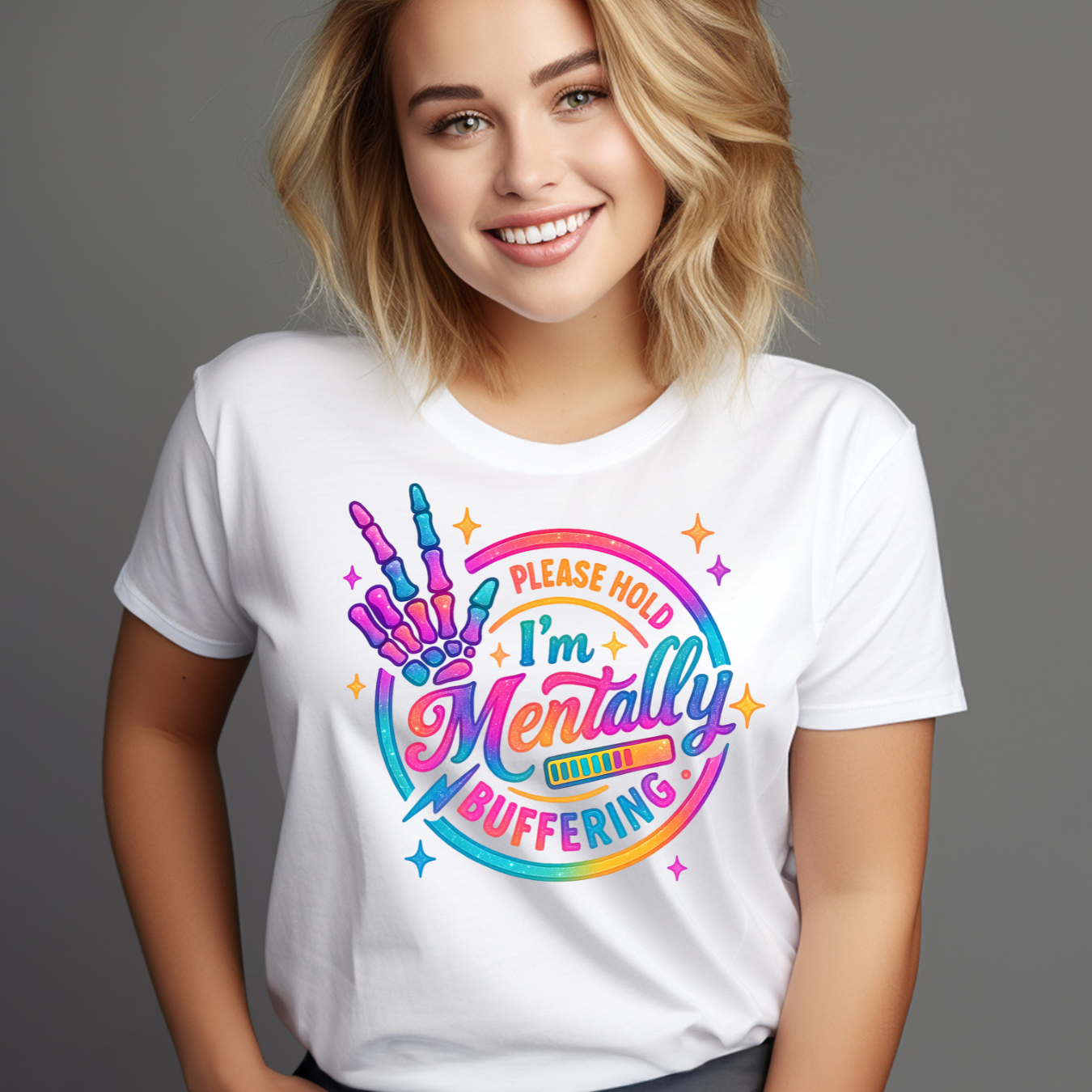 Mental Health Humor T-Shirt "Please Hold I'm Mentally Buffering" Tee product thumbnail image