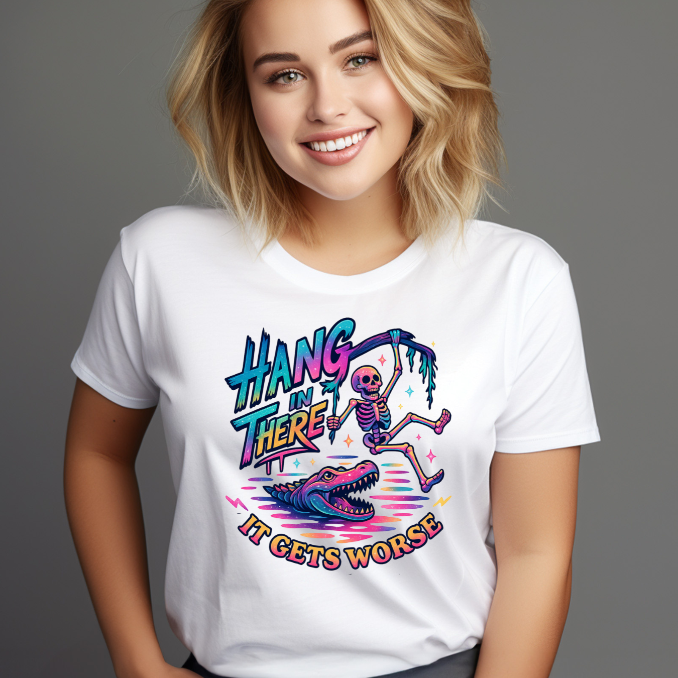 Colorful Motivational Tee "Hang in There, It Gets Worse" product thumbnail image