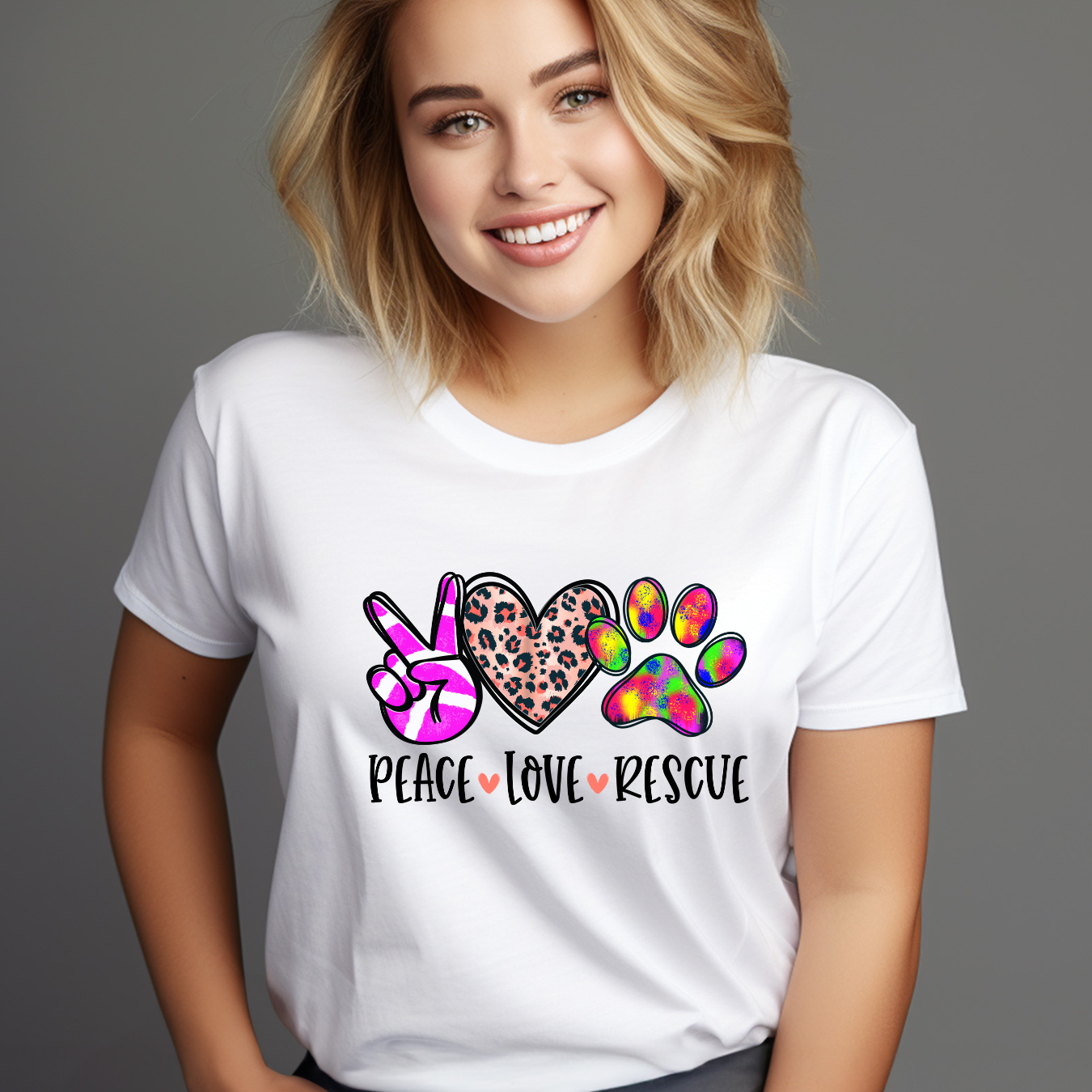 Peace Love Rescue T-Shirt - Unisex Softstyle Tee for Animal Lovers product thumbnail image