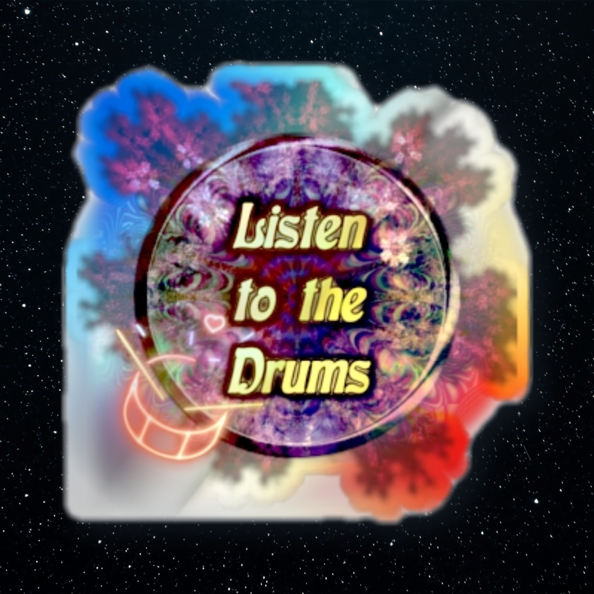 Holographic Sticker - 'Listen to the Drums',  Drum Sticker, Collectable, Music Lover's Sticker Art for Skateboards, Laptops, Water Bottles, Gifts, Festivals, Bands, Collectable