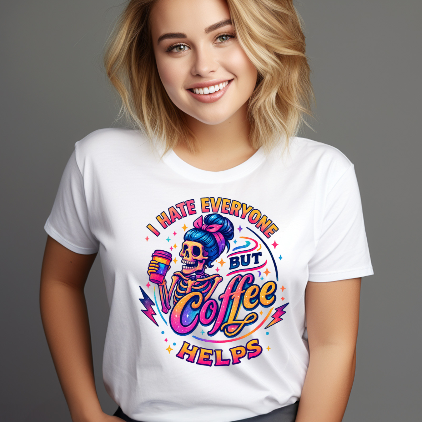 I Hate Everyone But Coffee HELPS T-Shirt - Funny Coffee Lovers  Tee product thumbnail image