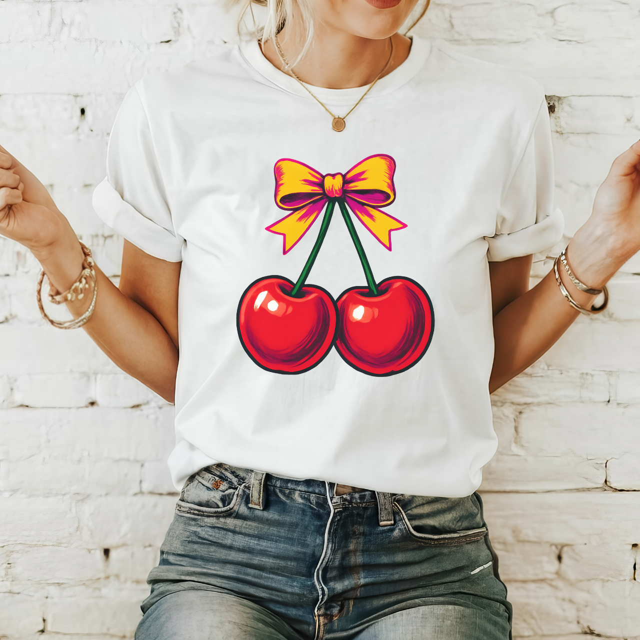 Cherry Bow Unisex Softstyle T-Shirt, Cute Tee, Gift for Fruit Lovers, Summer Fashion, Casual Outfit, Birthday Gift