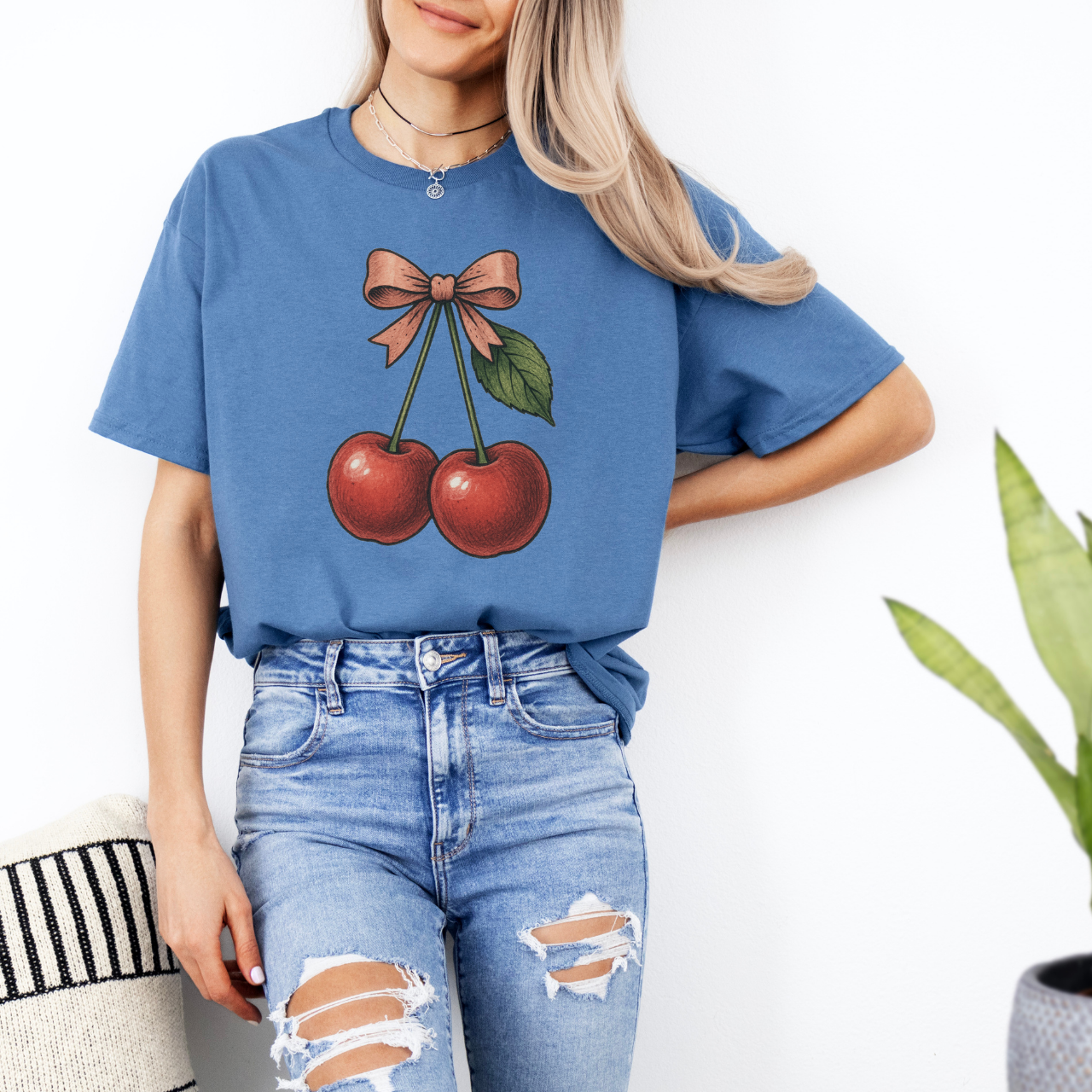 Cherry Bow Unisex T-Shirt, Casual Summer Tee, Gift for Her, Cute Graphic T-Shirt, Vintage Cherry Design, Perfect for Celebrations product thumbnail image Cherry Bow Unisex T-Shirt, Casual Summer Tee, Gift for Her, Cute Graphic T-Shirt, Vintage Cherry Design, Perfect for Celebrations product thumbnail image