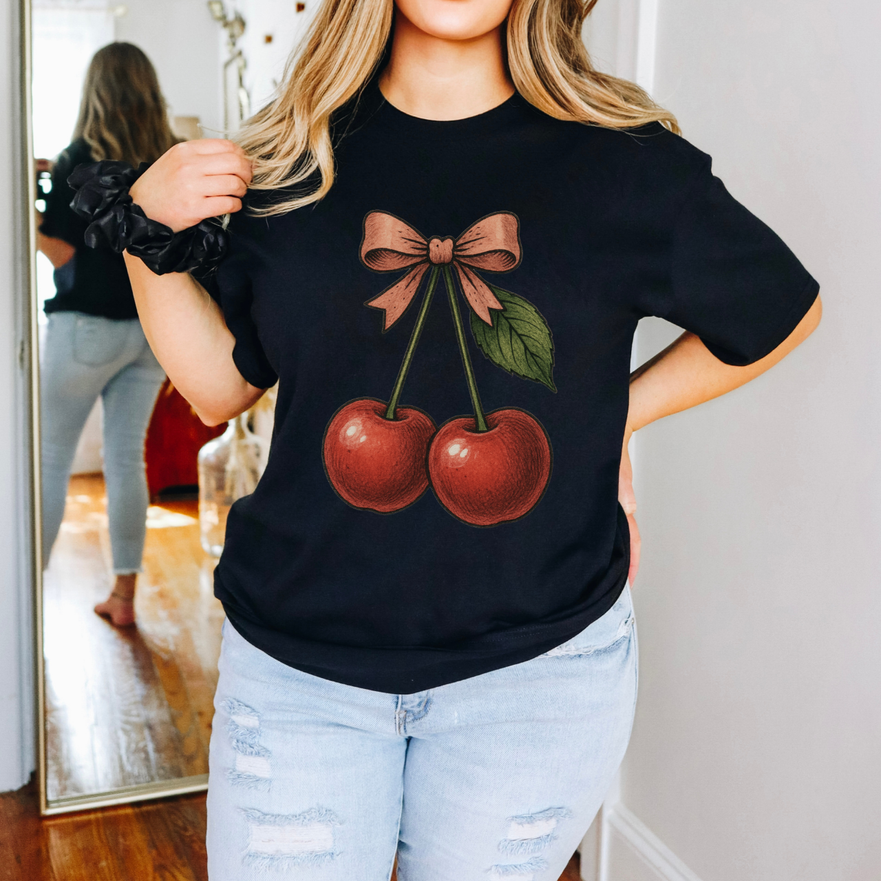 Cherry Bow Unisex T-Shirt, Casual Summer Tee, Gift for Her, Cute Graphic T-Shirt, Vintage Cherry Design, Perfect for Celebrations product thumbnail image Cherry Bow Unisex T-Shirt, Casual Summer Tee, Gift for Her, Cute Graphic T-Shirt, Vintage Cherry Design, Perfect for Celebrations product thumbnail image
