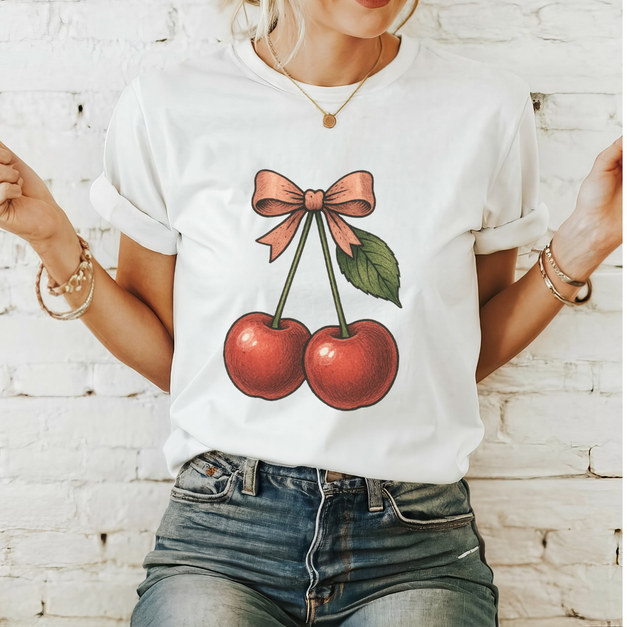 Cherry Bow Unisex T-Shirt, Casual Summer Tee, Gift for Her, Cute Graphic T-Shirt, Vintage Cherry Design, Perfect for Celebrations